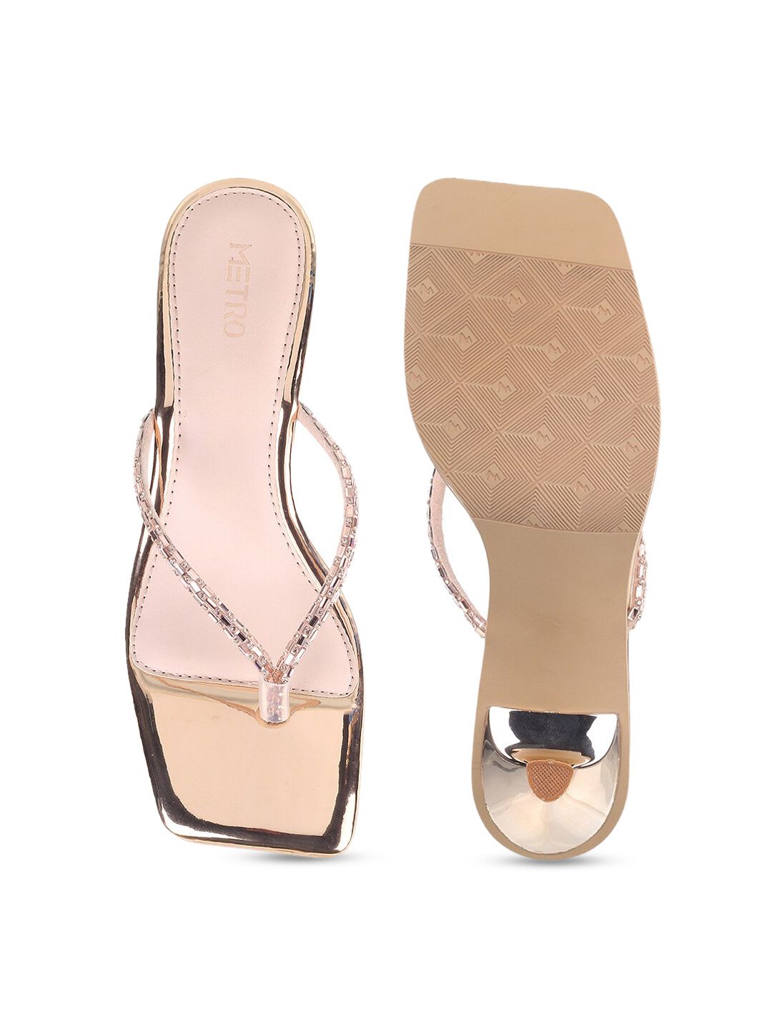 Metro Women Peach Embellished T-Strap Kitten Heels - right view