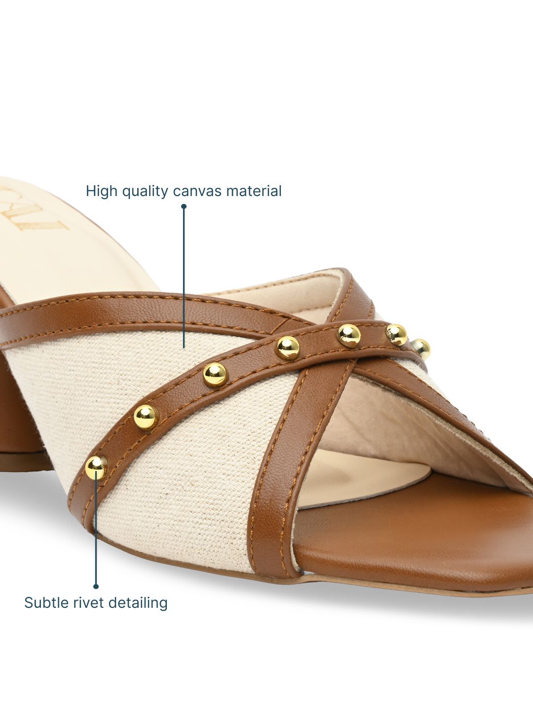 CAI Women Canvas Rivet Tan Heels - right view