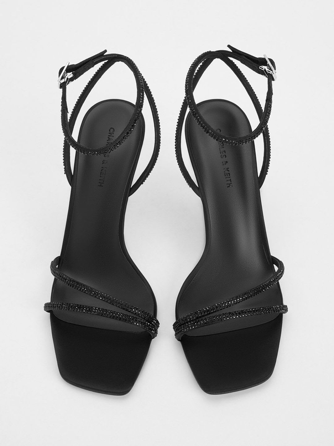 Charles & Keith Satin Crystal Stiletto Sandals - back view