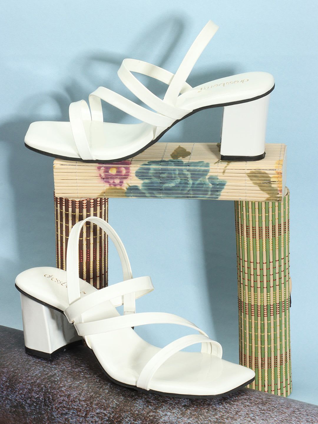 DressBerry White Open Toe Block Heels - default view