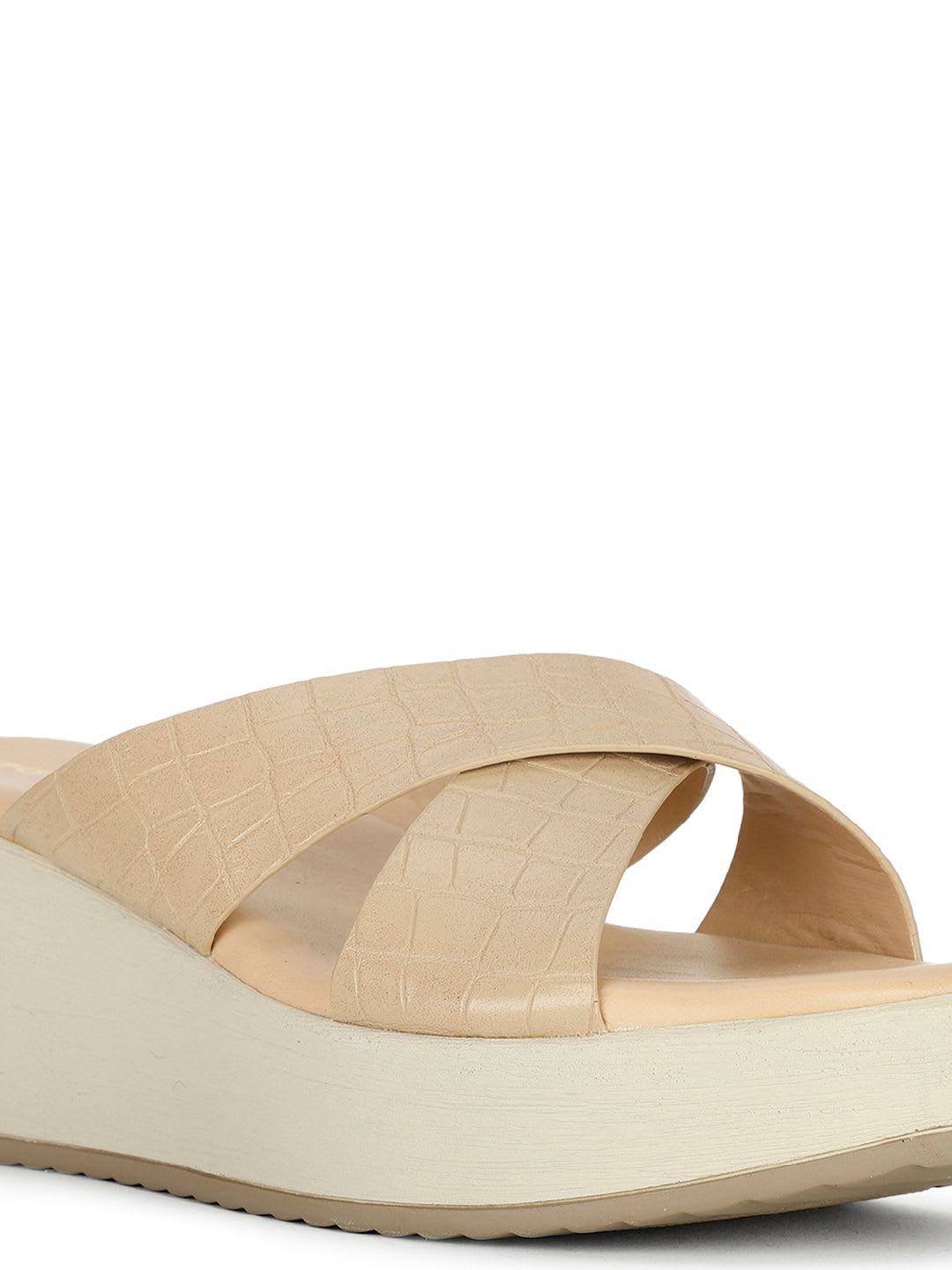 Bata Textured Open Toe Wedge Heels - left view