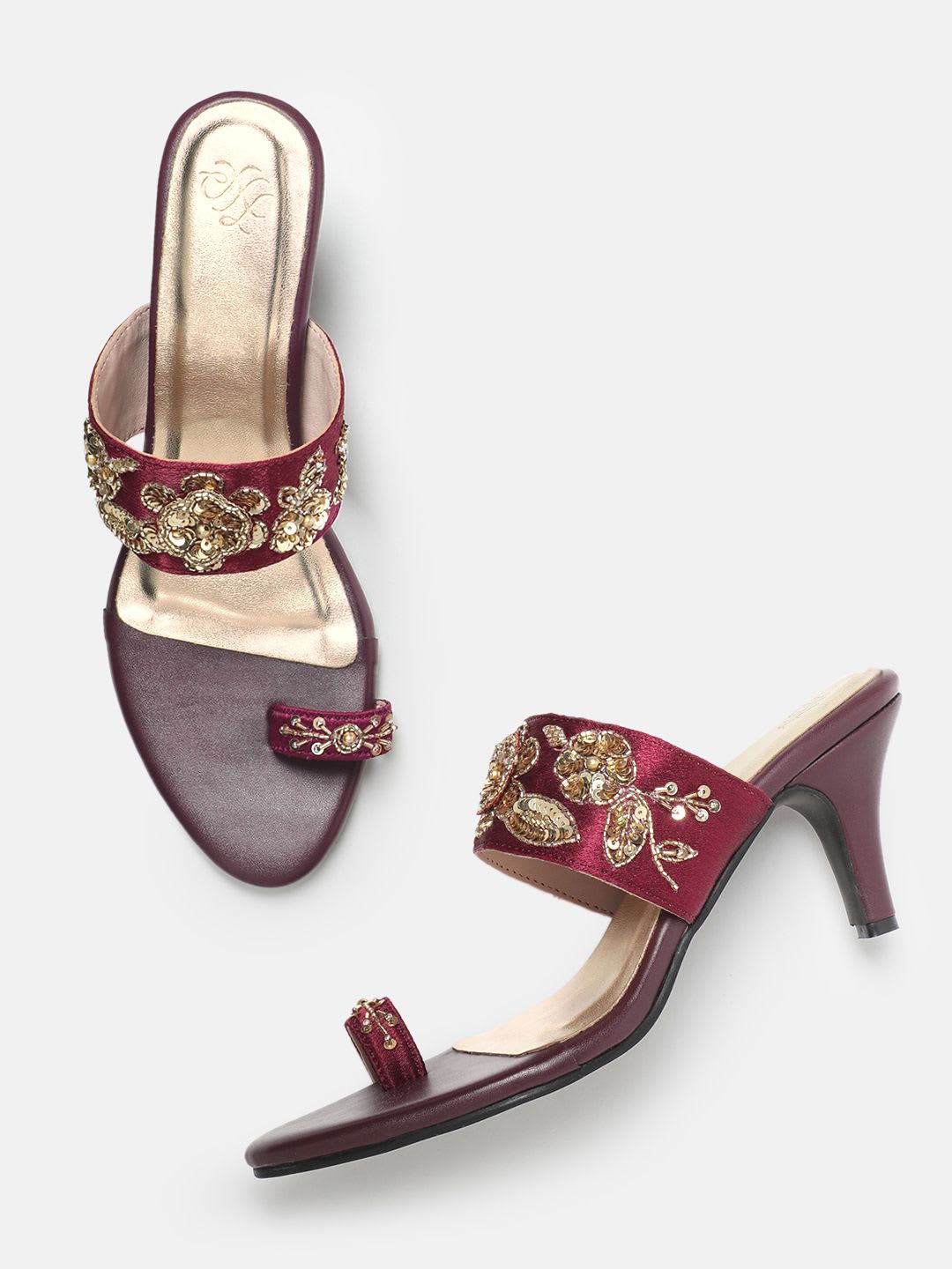 House of Pataudi Embellished Ethnic Slim Heeled Sandals - back view