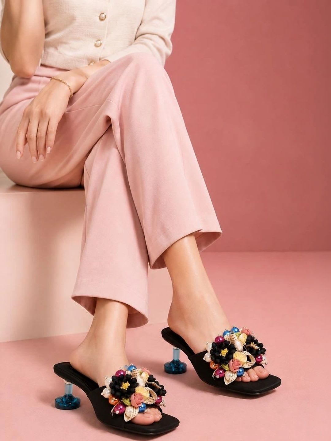 Suo Embellished Party Slim Heeled Mules - default view