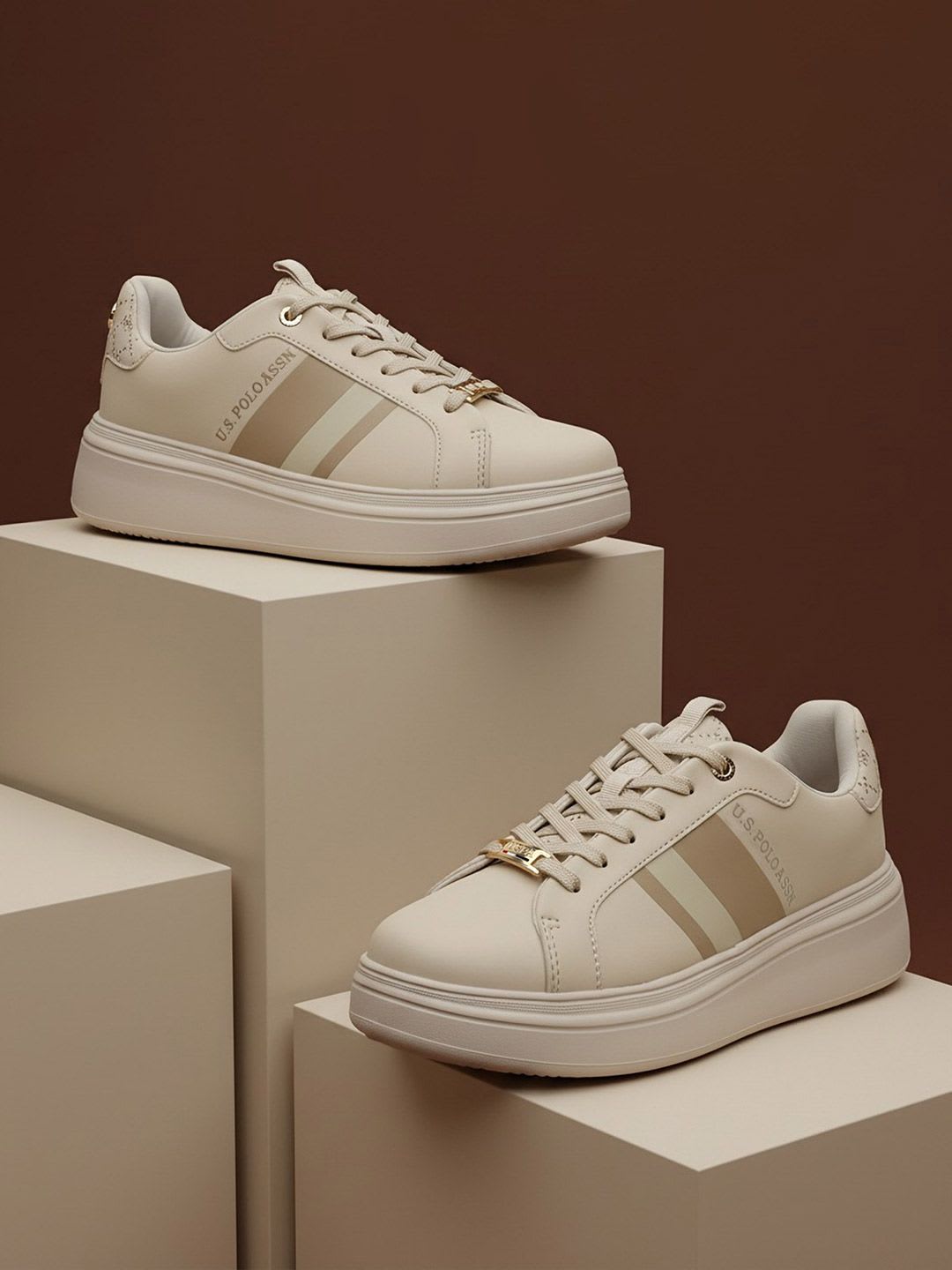 U.S. Polo Assn. Women Clara 3.0 Nude Chunky Sneakers Shoes - default view