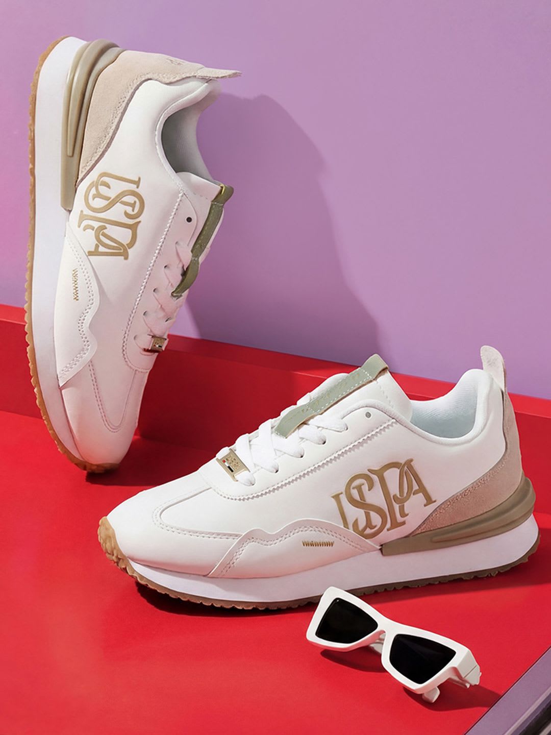 U.S. Polo Assn. Women Esme Off White Sneakers Shoes With Monogram Logo - default view