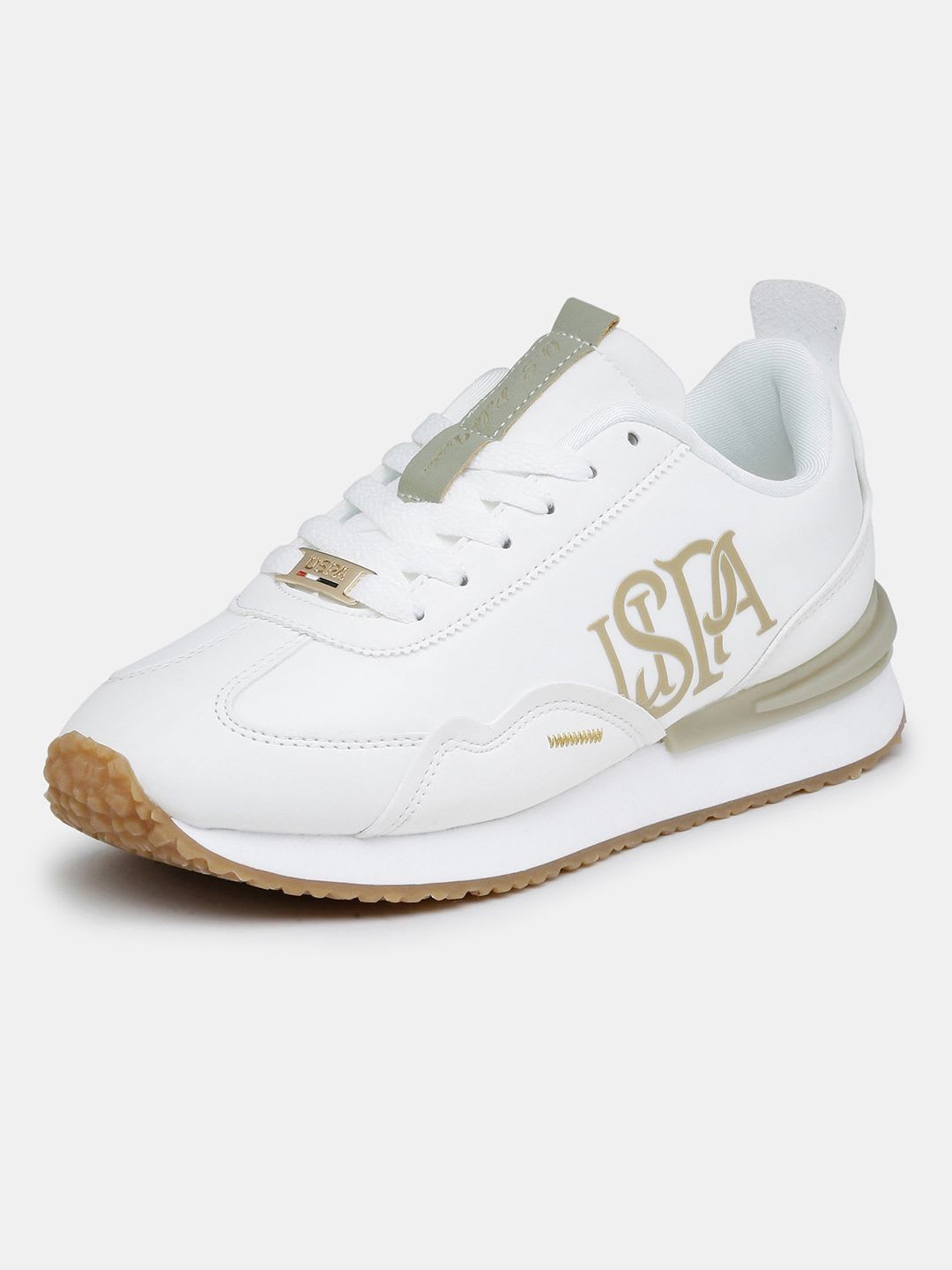 U.S. Polo Assn. Women Esme Off White Sneakers Shoes With Monogram Logo - left view