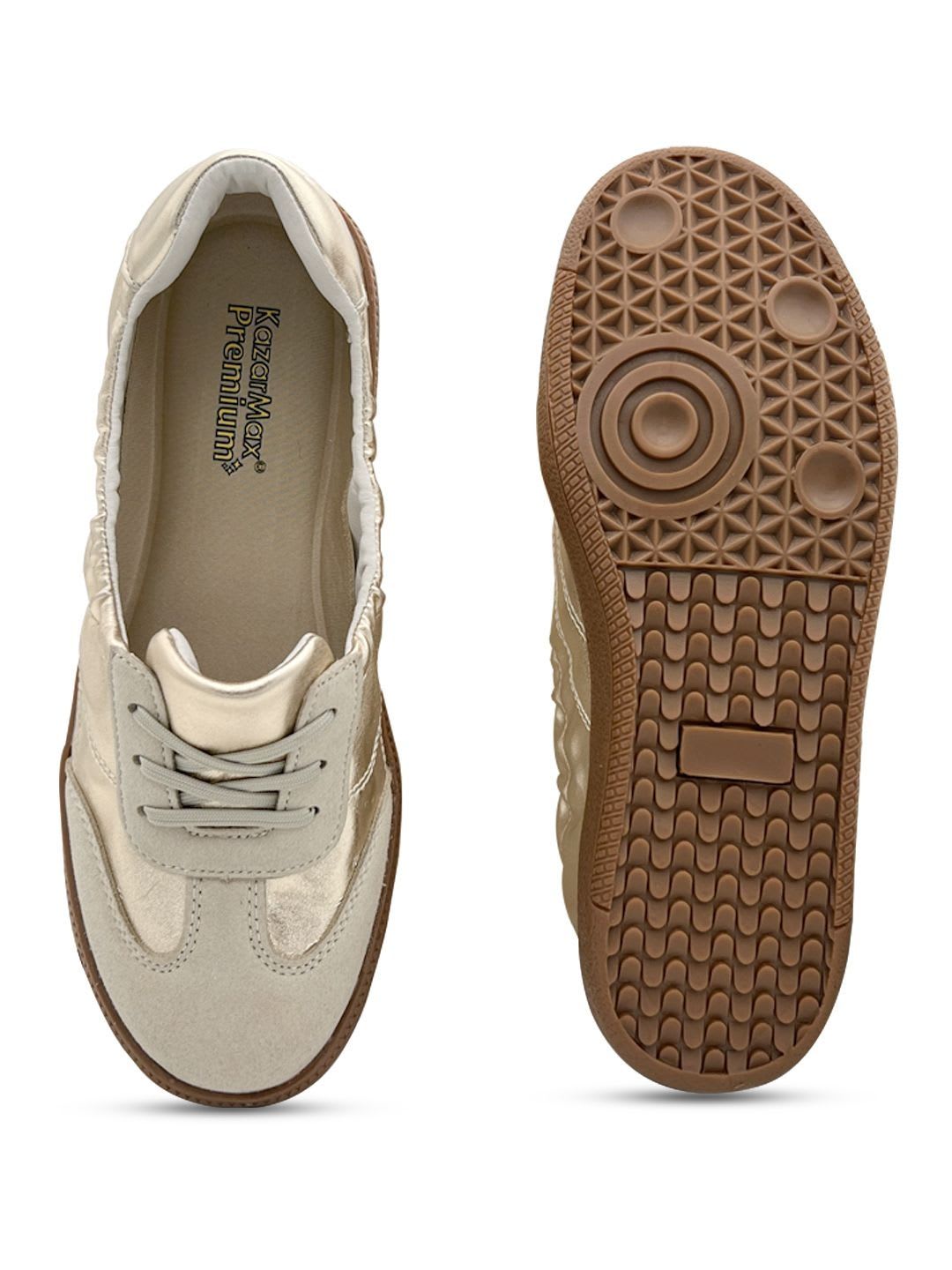 KazarMax Premium Women Gold PU Lightweight Casual Sneakers with Cushioned Footbed Shoes - back view