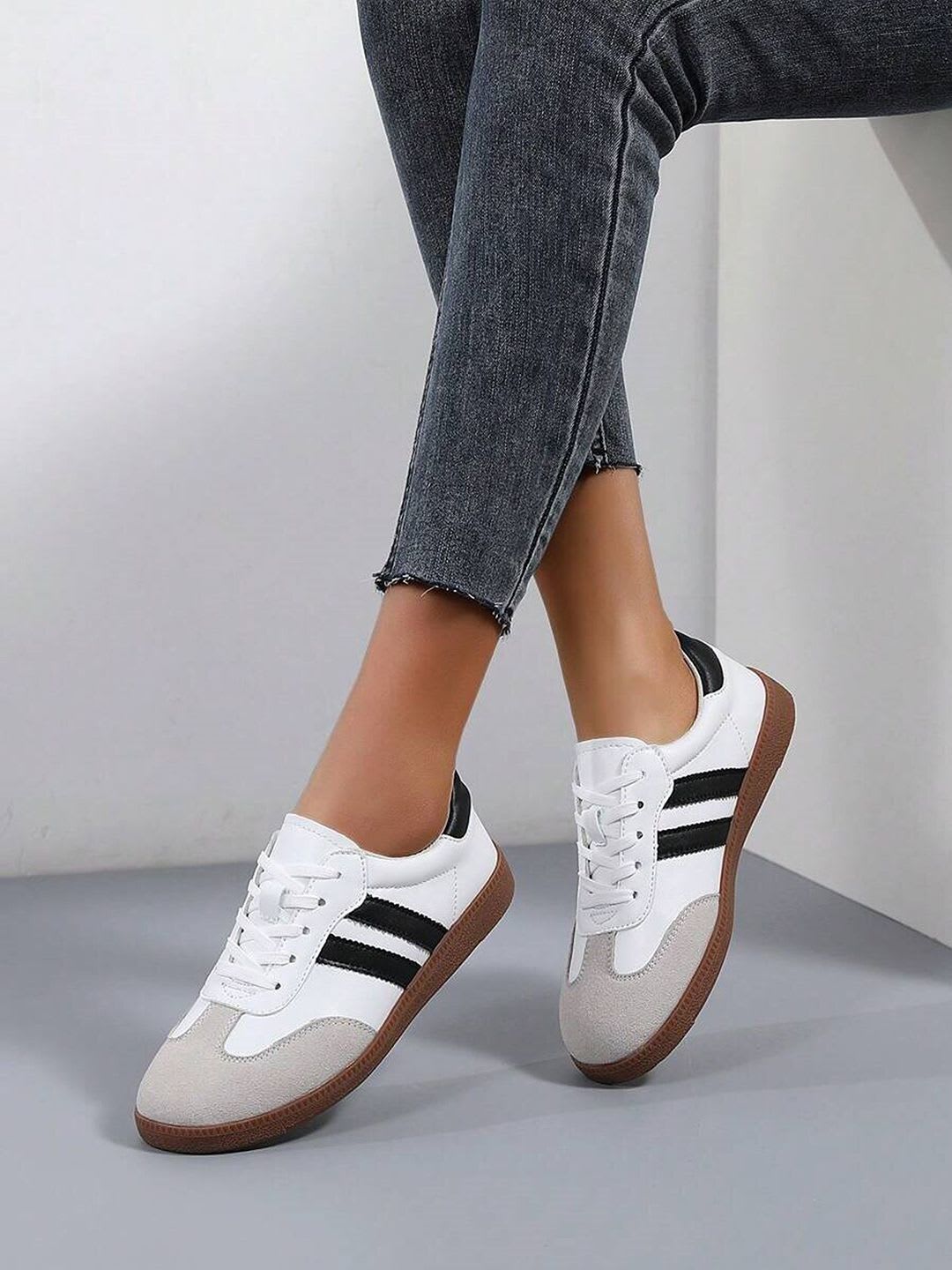Layasa Women Round Toe Lace-Ups Suede Sneakers - default view