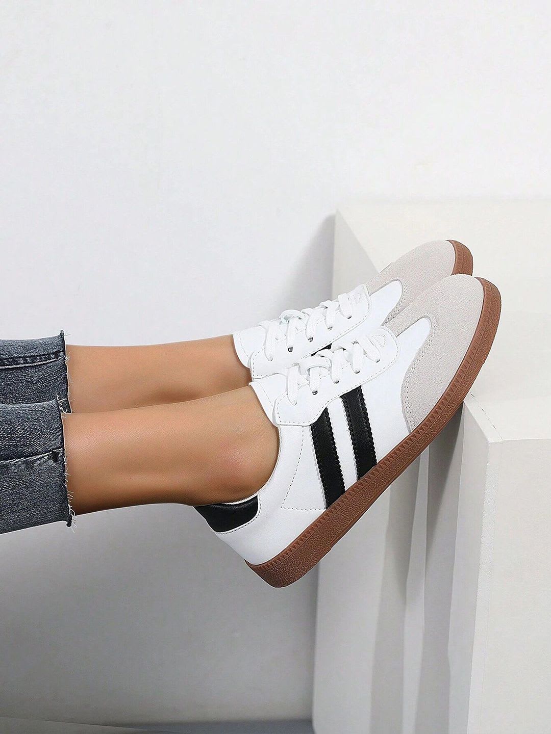 Layasa Women Round Toe Lace-Ups Suede Sneakers - back view