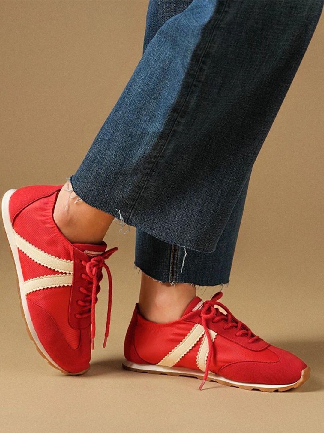 Theater Women Fuji Red Canvas Lace Up Casual Shoes - default view