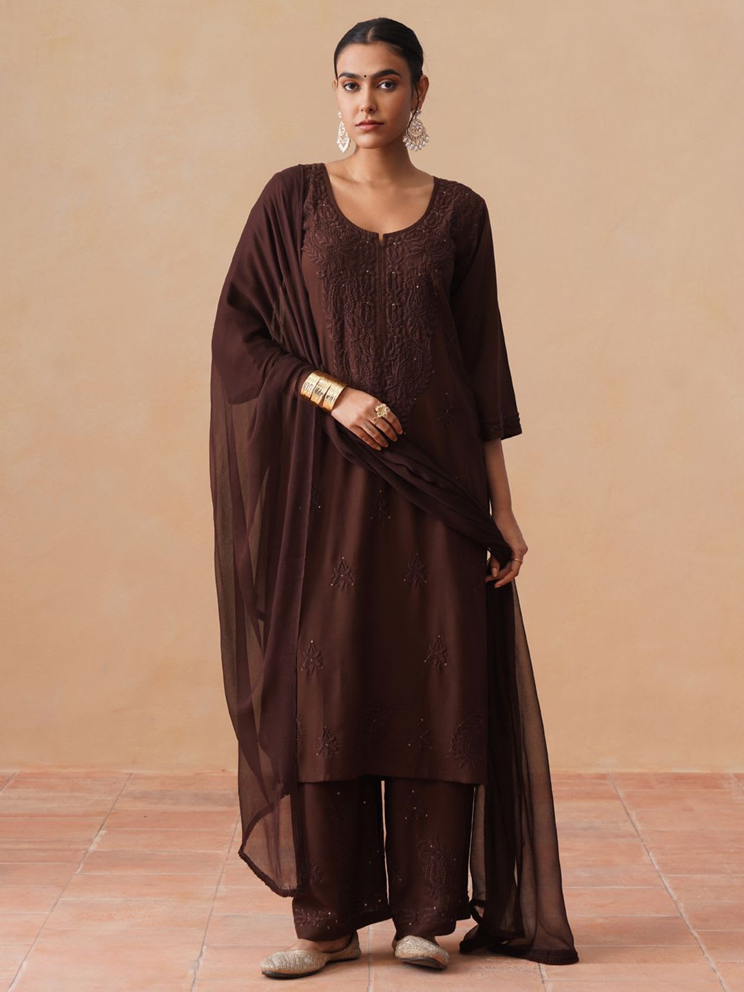 all about you Women Embroidered Regular Chikankari Kurta with Palazzos & With Dupatta - default view