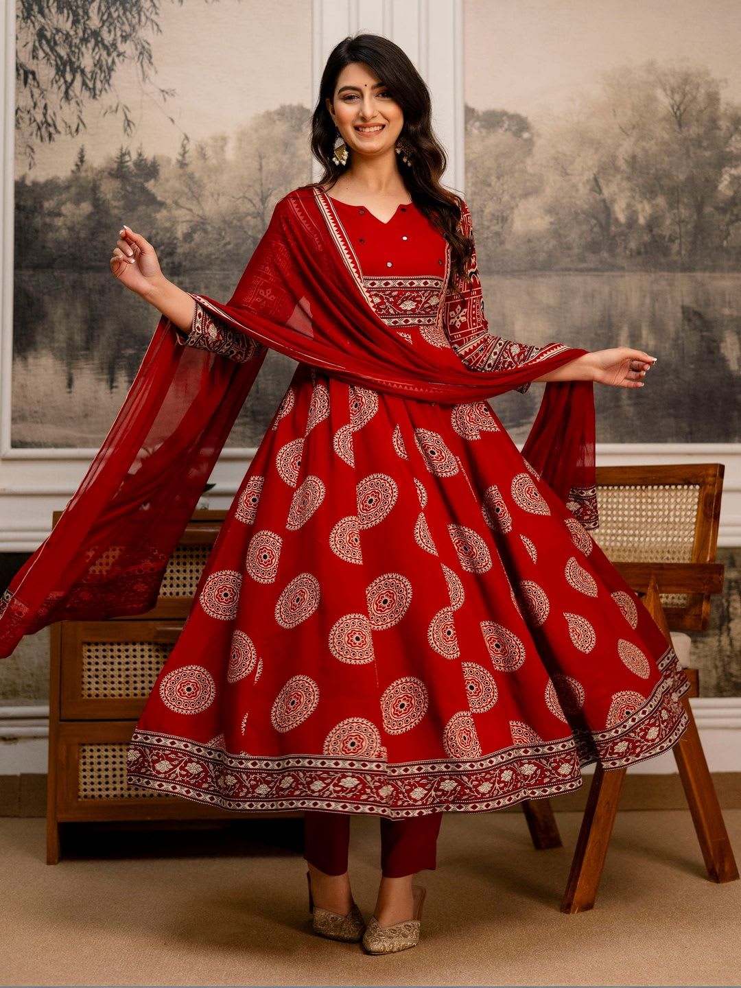 Berrylicious Women Ethnic Motifs Printed Empire Kurta with Trousers & With Dupatta - back view