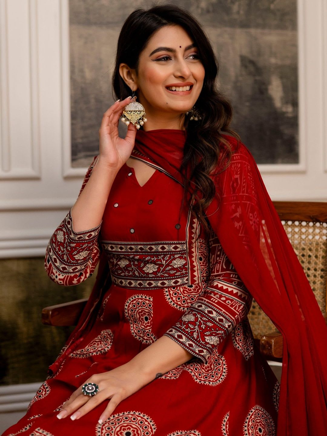 Berrylicious Women Ethnic Motifs Printed Empire Kurta with Trousers & With Dupatta - right view