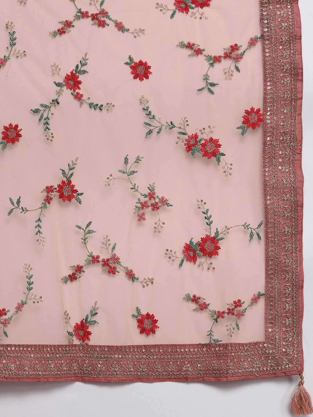 Libas Women Peach-Coloured Floral Kurta with Trousers & Dupatta - right view