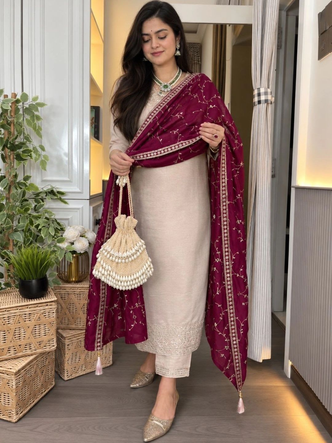 Anouk Rustic Women Embroidered Regular Kurta with Trousers & With Dupatta - left view