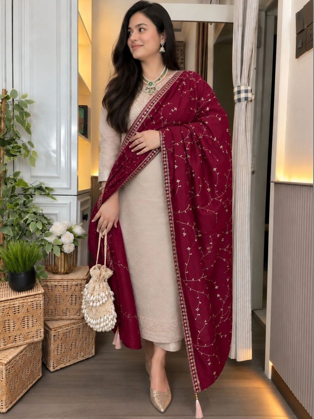 Anouk Rustic Women Embroidered Regular Kurta with Trousers & With Dupatta - right view