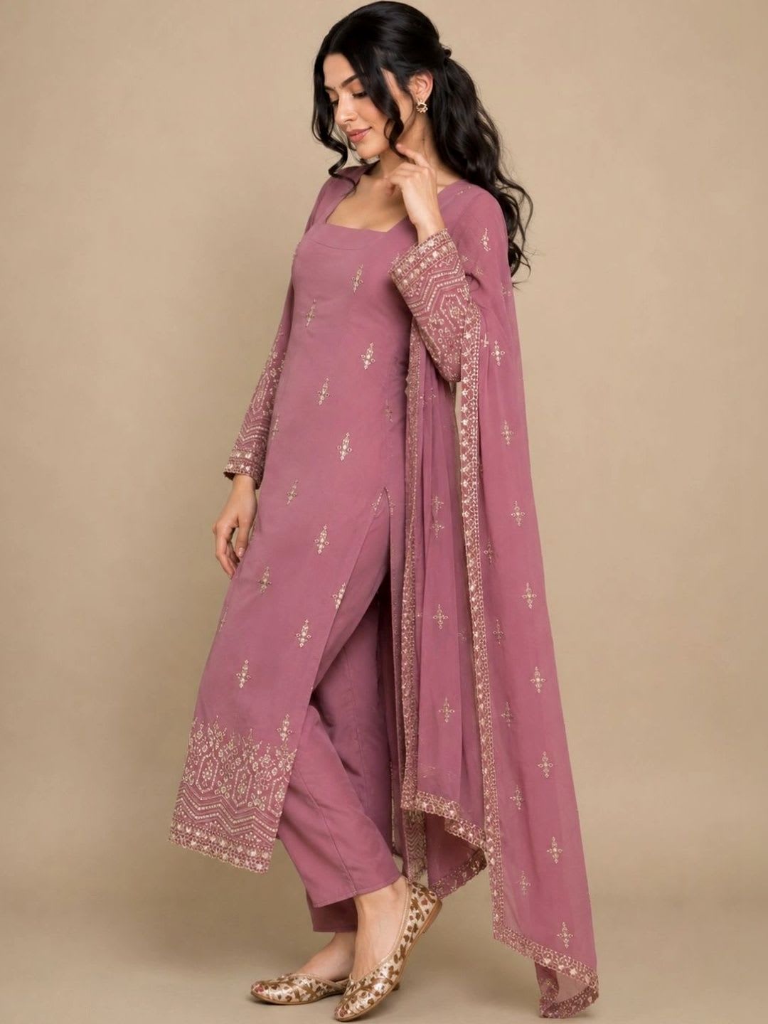 Moda Rapido Women Ethnic Motifs Embroidered Regular Kurta with Trousers & With Dupatta - right view