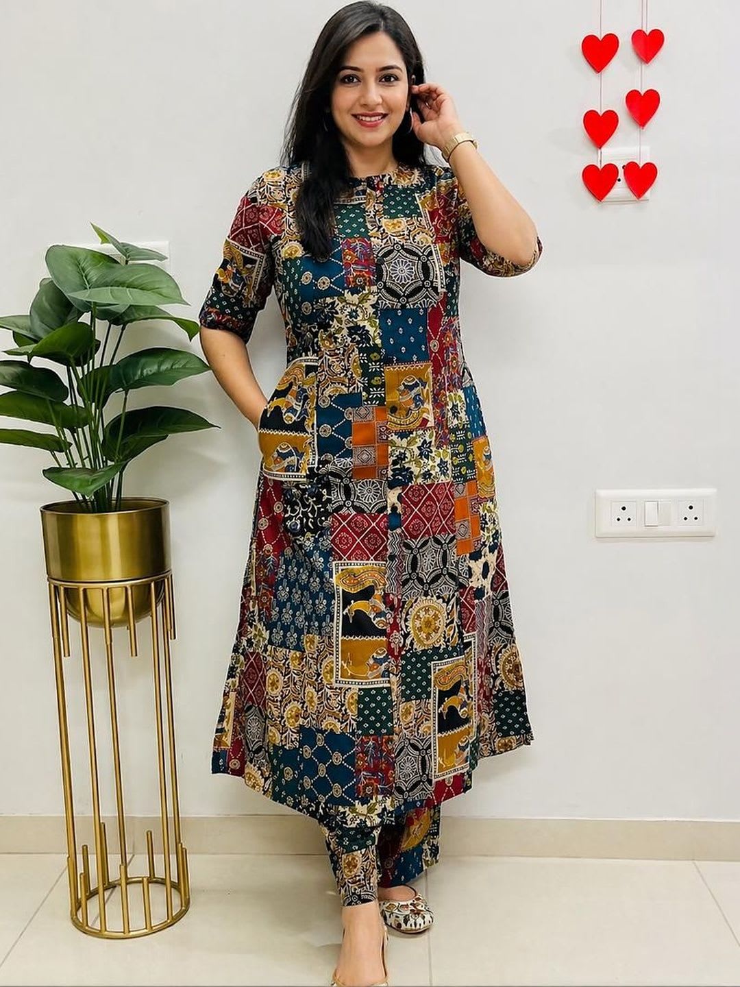 Sangria Women Ethnic Motifs Printed Regular Pure Cotton Kurta with Trousers - default view