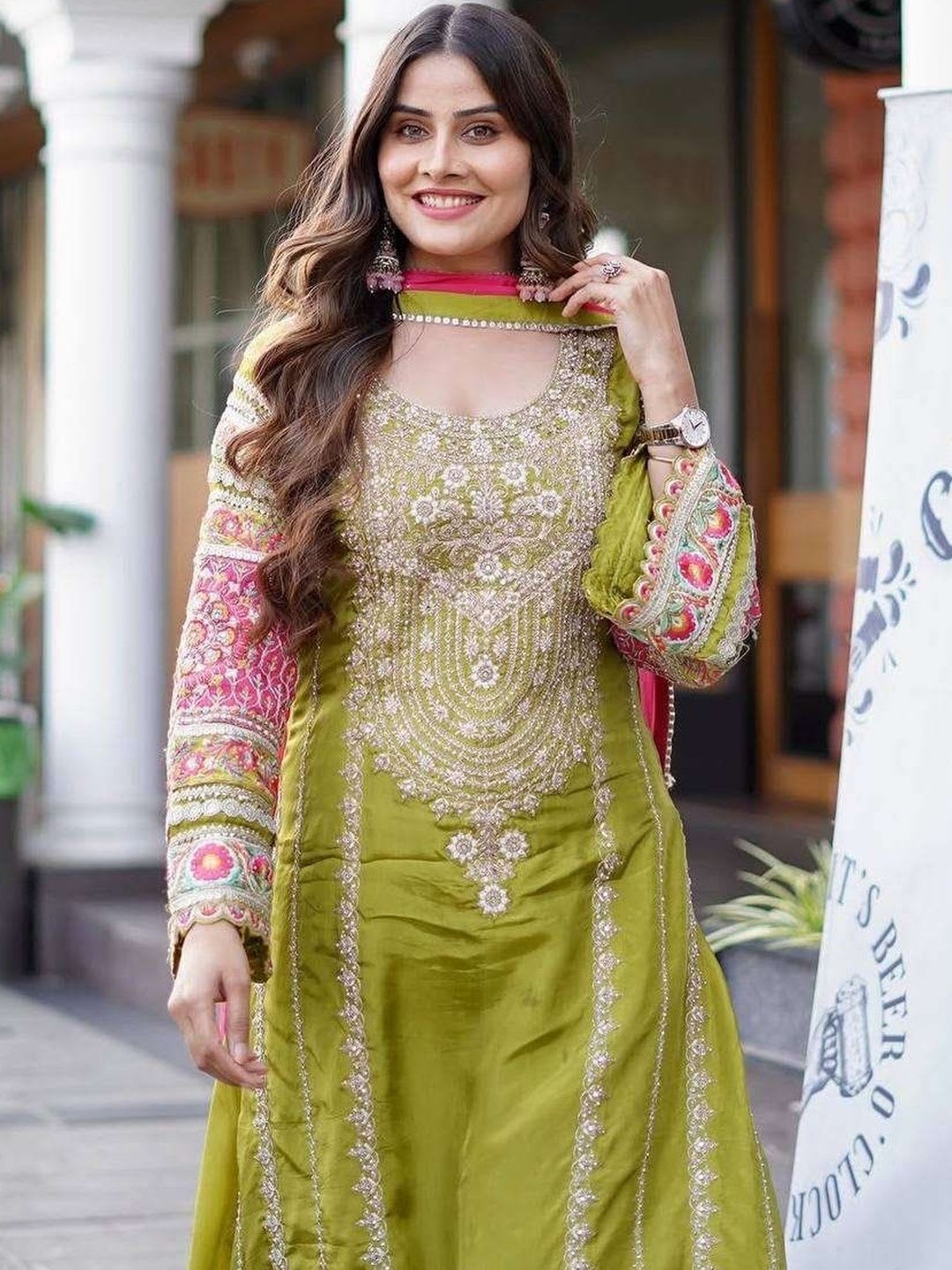 ELIINDRA Women Ethnic Motifs Embroidered Regular Thread Work Kurta with Palazzos & With Dupatta - left view