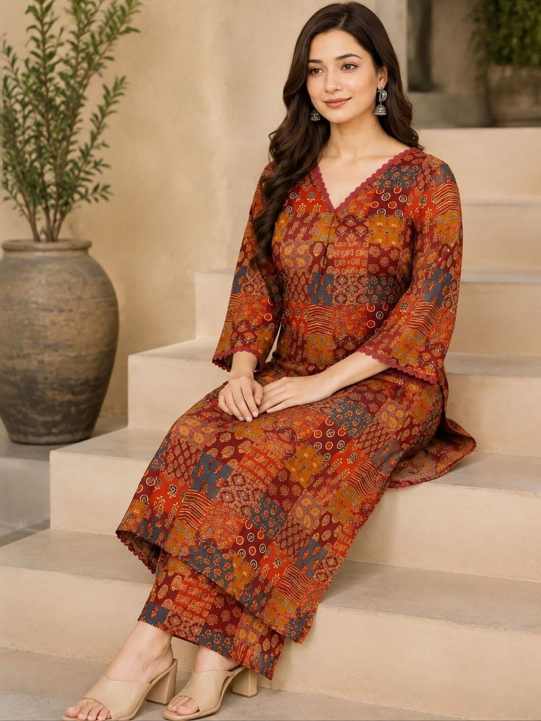 Tabeedah Women Ethnic Motifs Printed Regular Kurta with Palazzos - default view