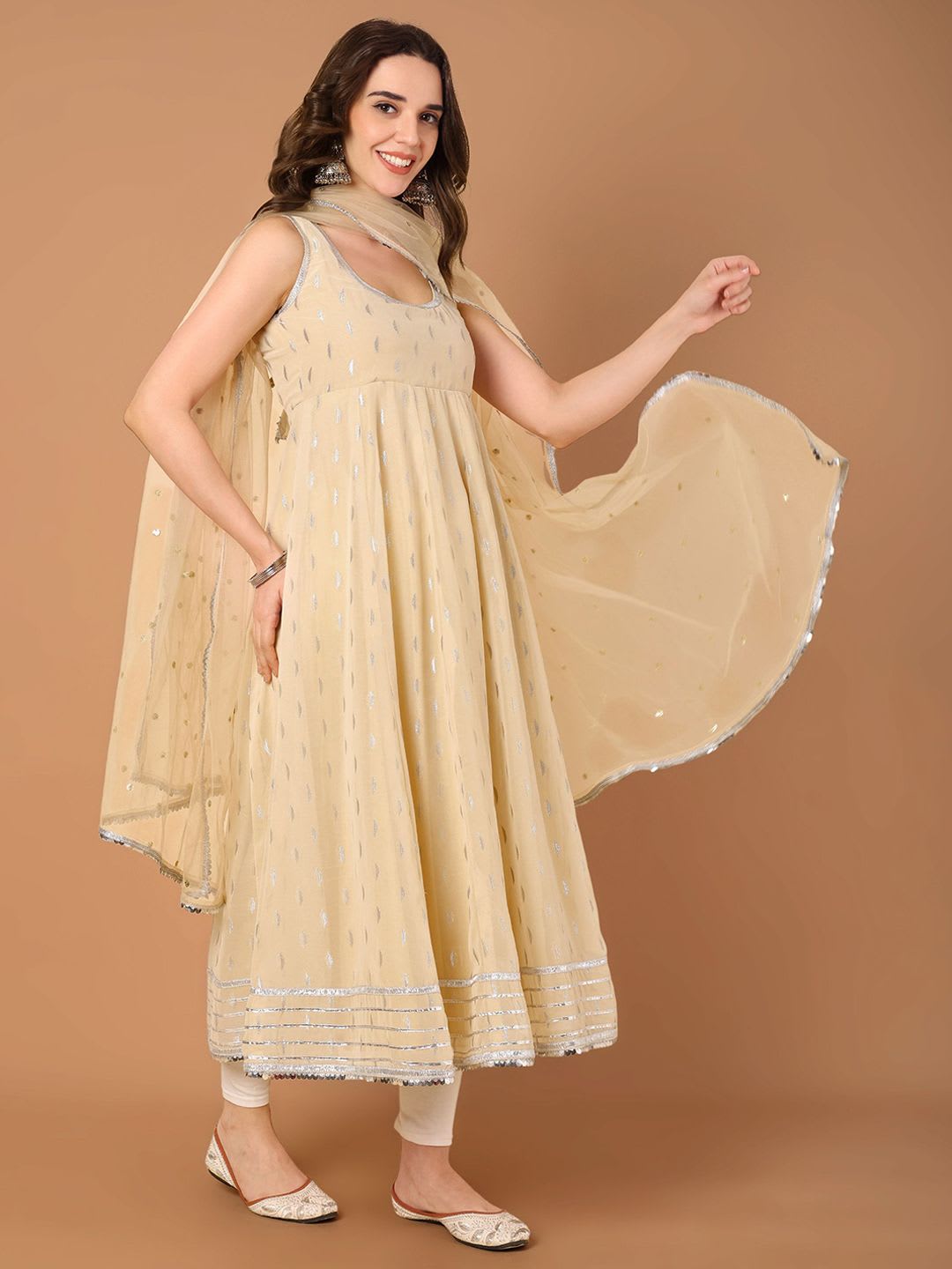 Azira Women Ethnic Motifs Embroidered Festive Anarkali Kurta with Dupatta - back view