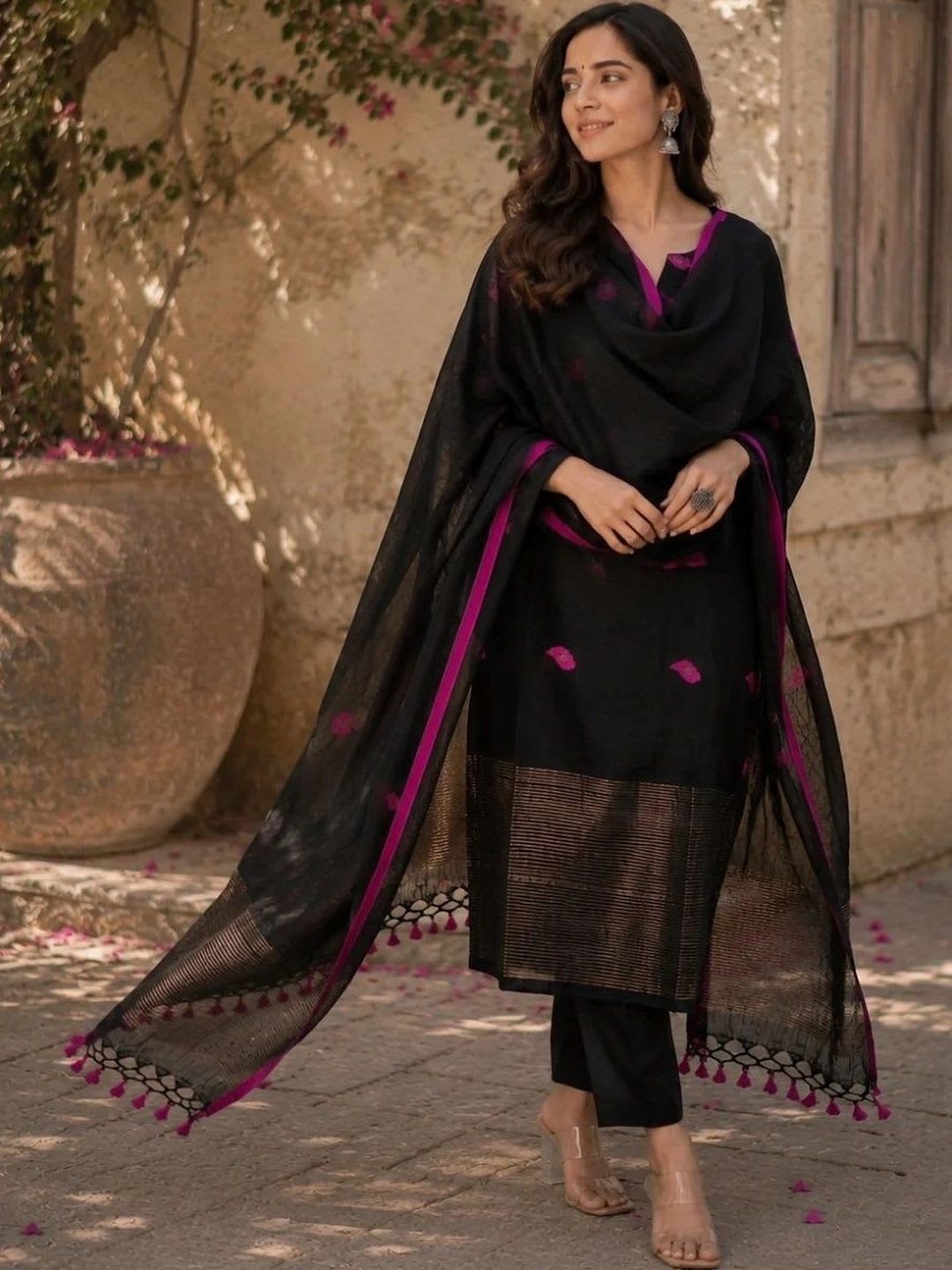 COTTON DUNIYA Women Ethnic Motifs Regular Kurta with Trousers & With Dupatta - default view