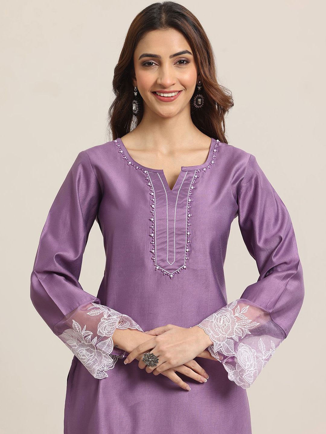 Libas Women Ethnic Motifs Yoke Design Regular Beads and Stones Kurta with Trousers & With Dupatta - back view