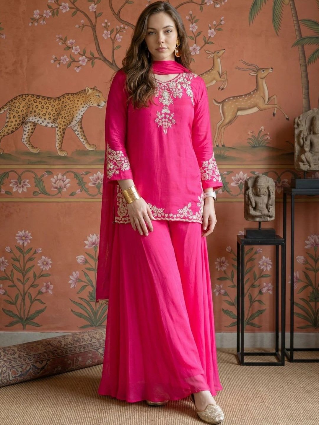 Sangria Women Ethnic Motifs Embroidered Regular Thread Work Kurta with Sharara & With Dupatta - default view