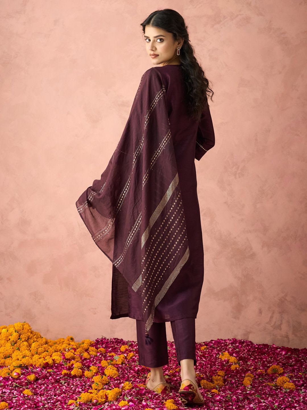 KALINI Yoke Design Embroidered  Straight Kurta with Trousers & Dupatta - right view