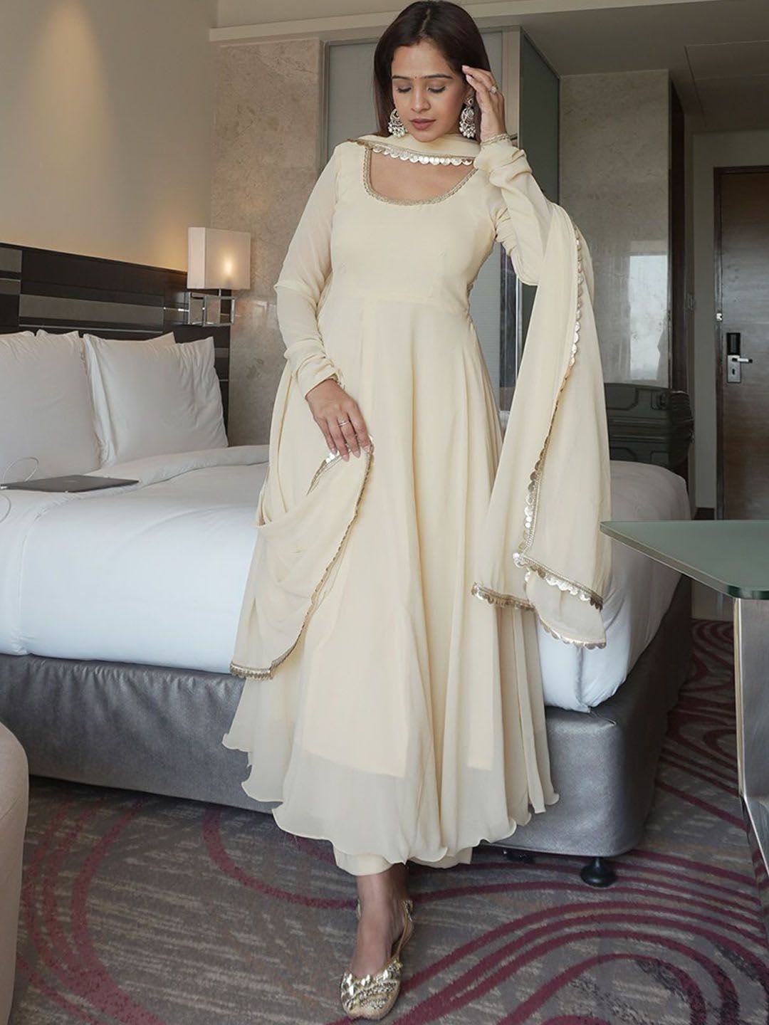 Anouk Rustic Round Neck Angrakha Kurta With Trousers & Dupatta - left view
