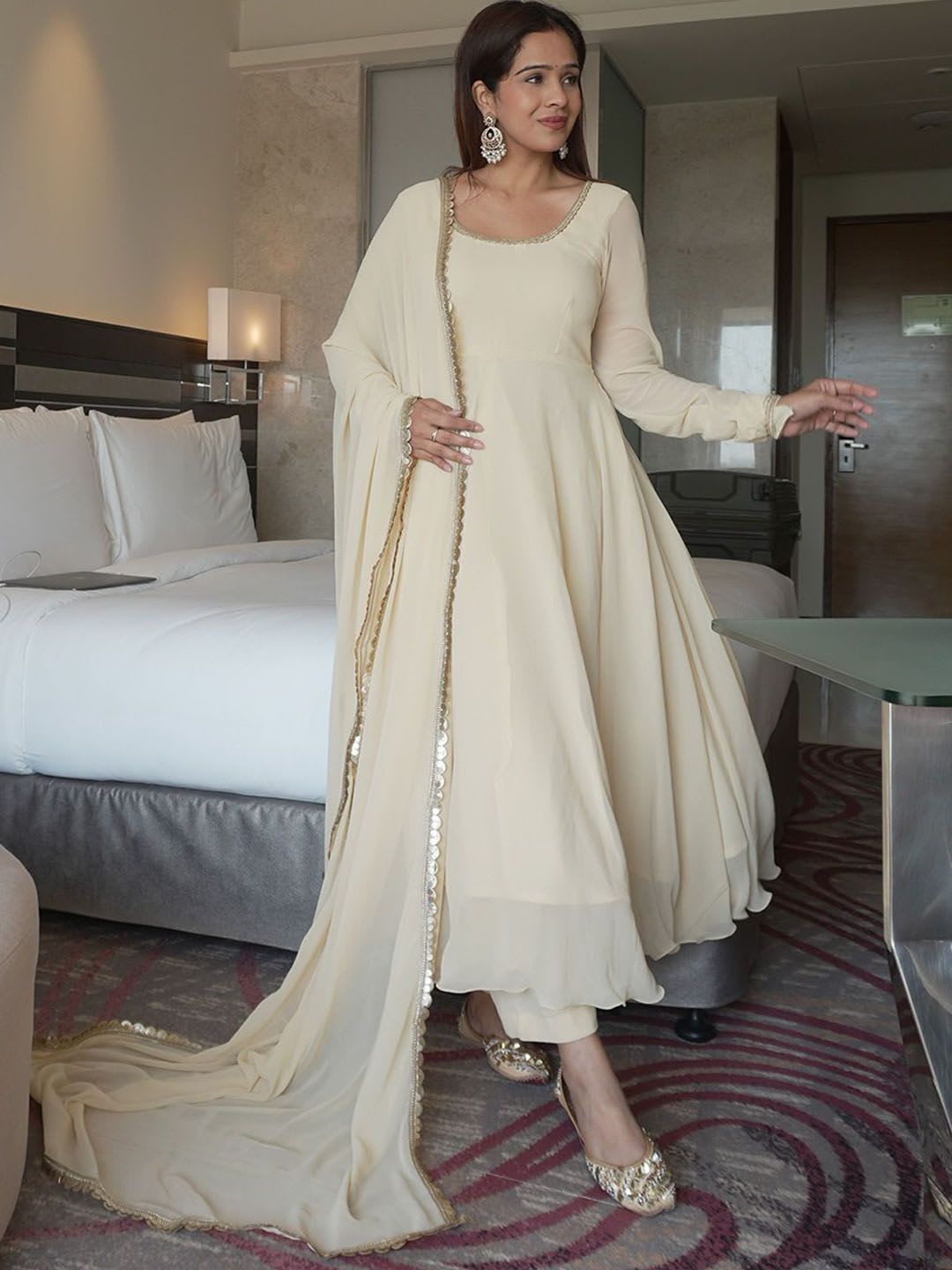 Anouk Rustic Round Neck Angrakha Kurta With Trousers & Dupatta - right view