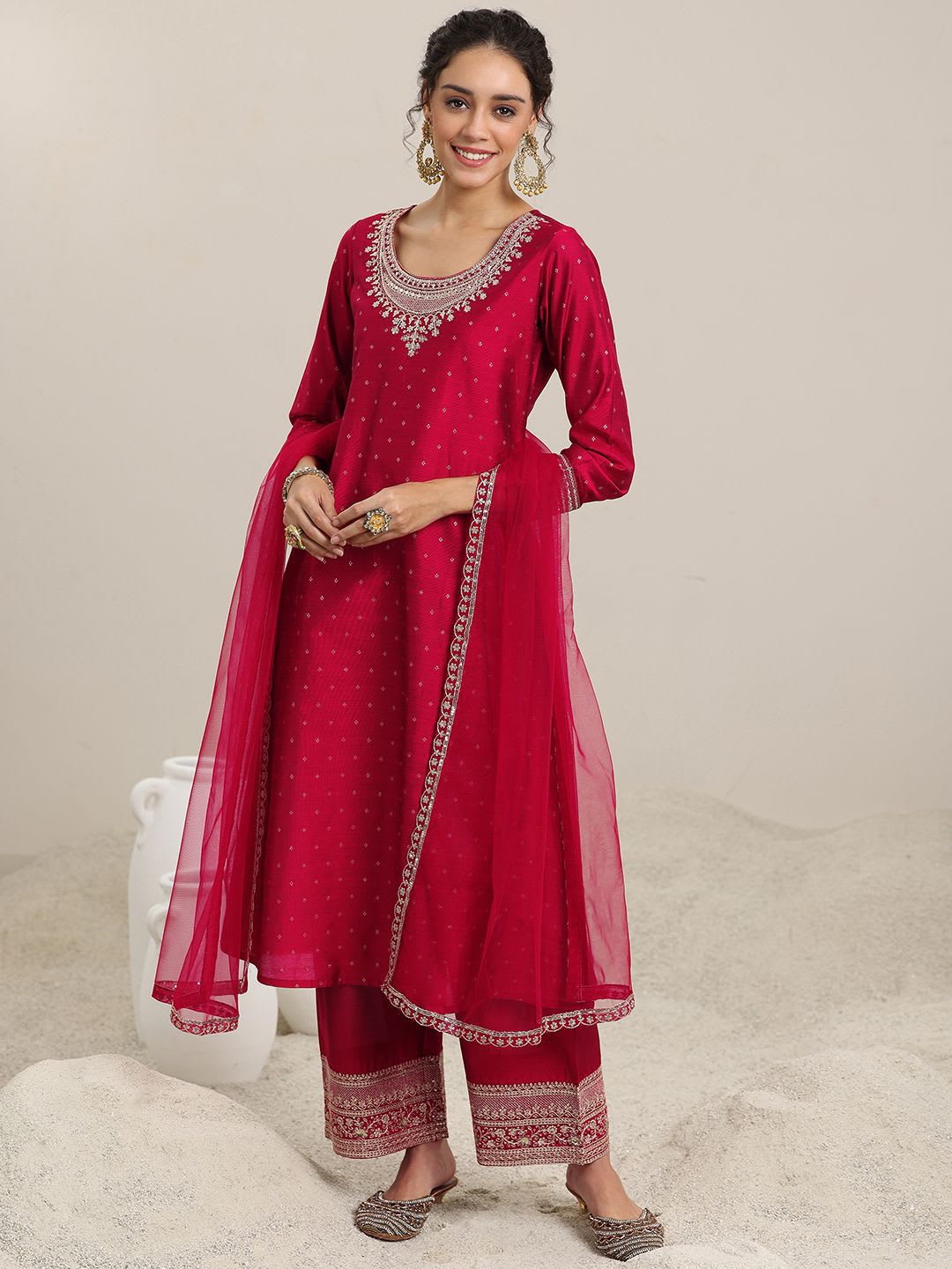 Libas Women Ethnic Motifs Embroidered Kurta with Palazzos & Dupatta - right view