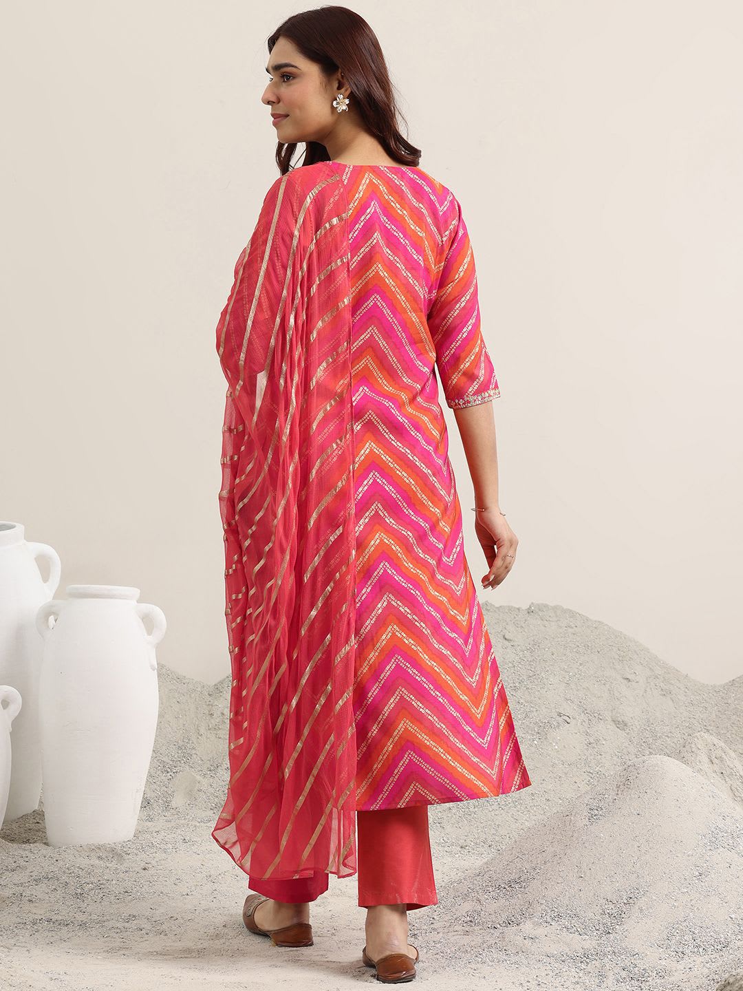 Libas Women Chevron Printed Kurta with Palazzo & Dupatta - left view