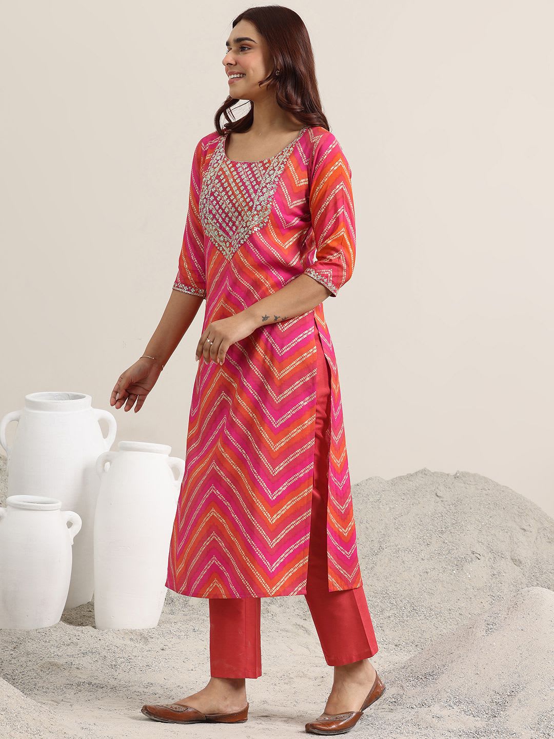 Libas Women Chevron Printed Kurta with Palazzo & Dupatta - right view