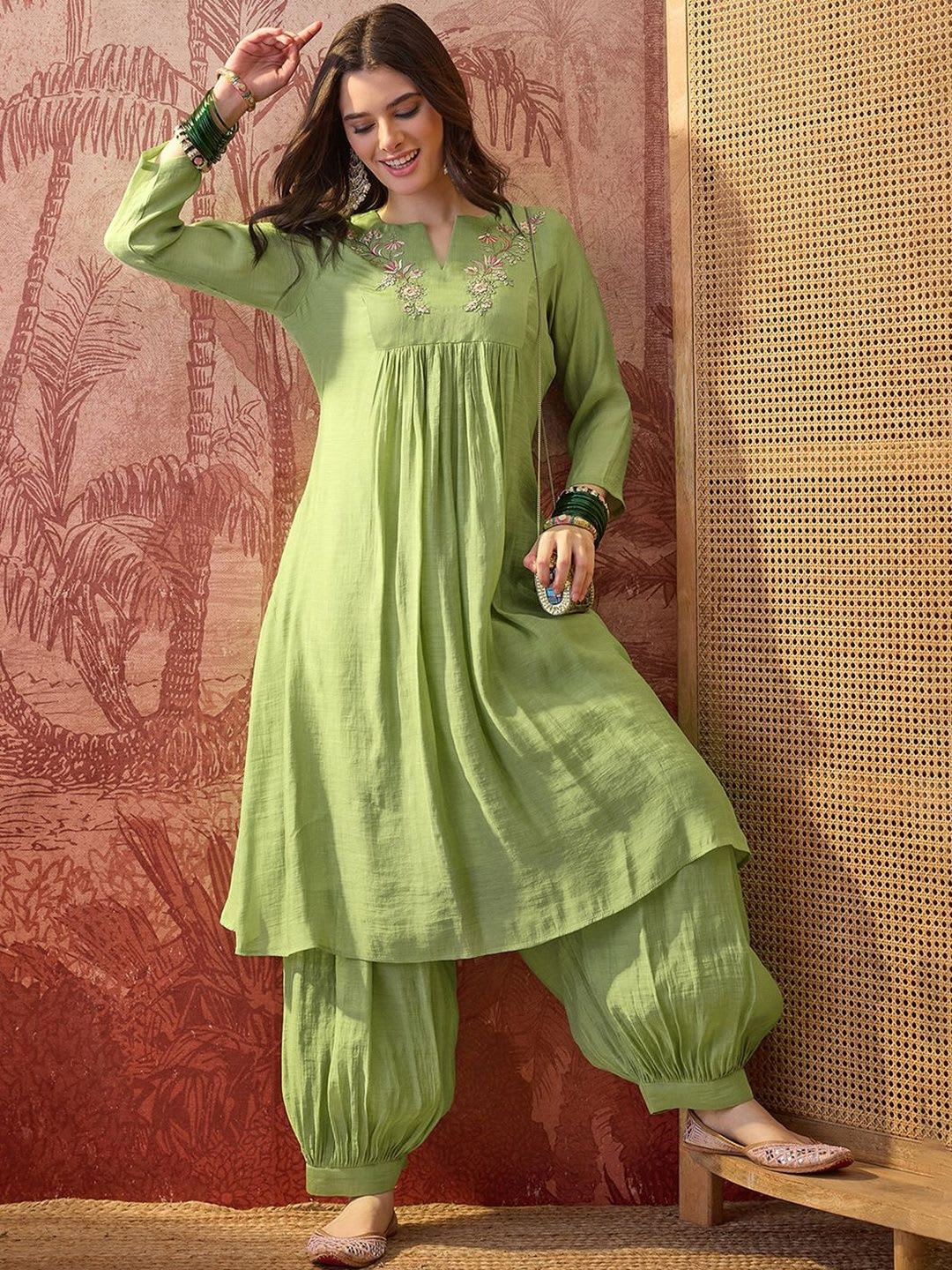 Sangria Embroidered Round Neck Kurta & Trousers Kurta Sets - default view