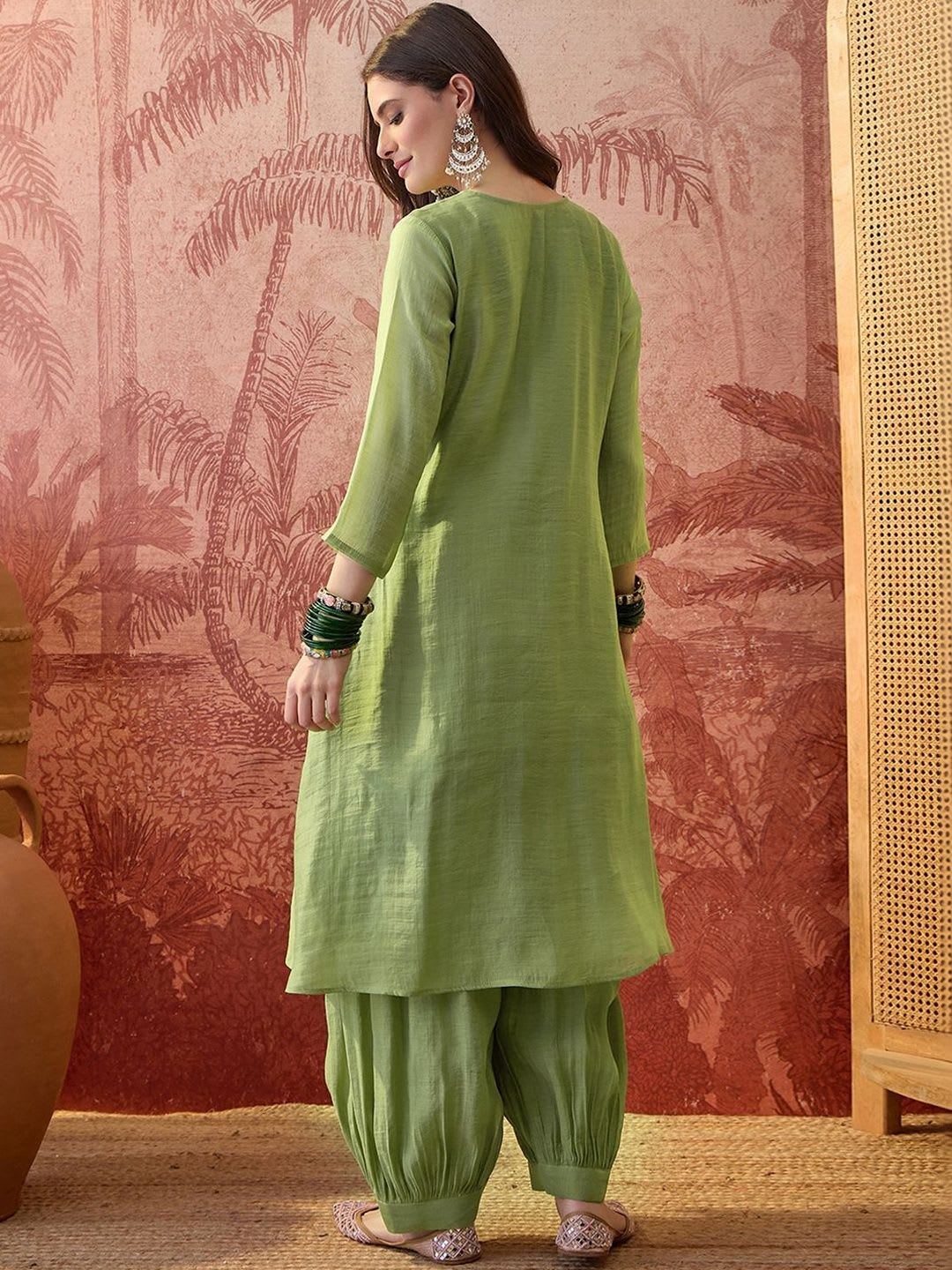 Sangria Embroidered Round Neck Kurta & Trousers Kurta Sets - left view