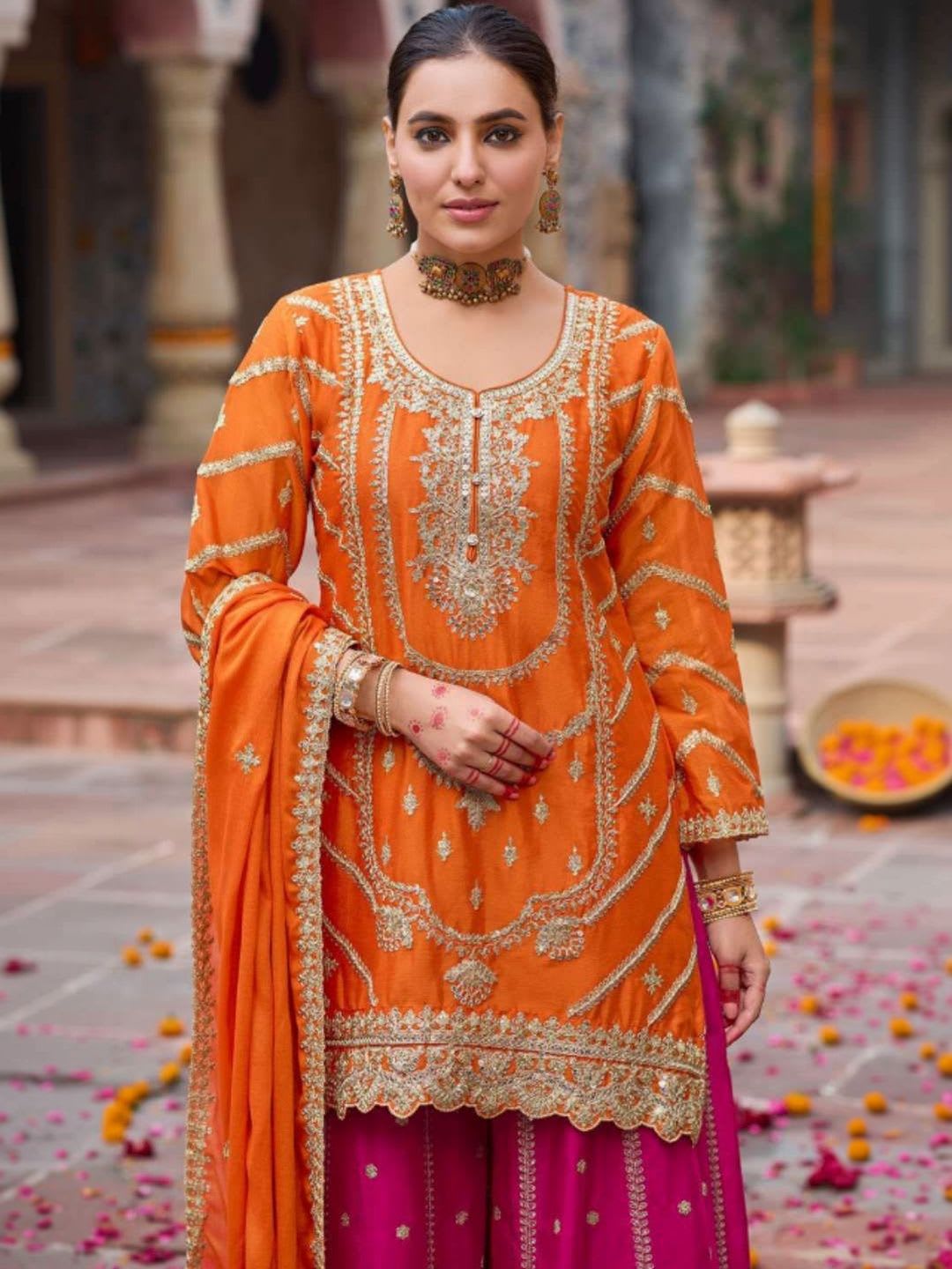 STYFLORA Women Ethnic Motifs Embroidered Kurta with Palazzos & With Dupatta - back view