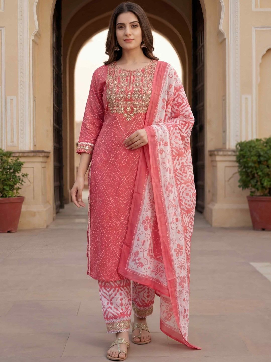 Balyx Women Ethnic Motifs Printed Regular Thread Work Kurta with Trousers & With Dupatta - default view