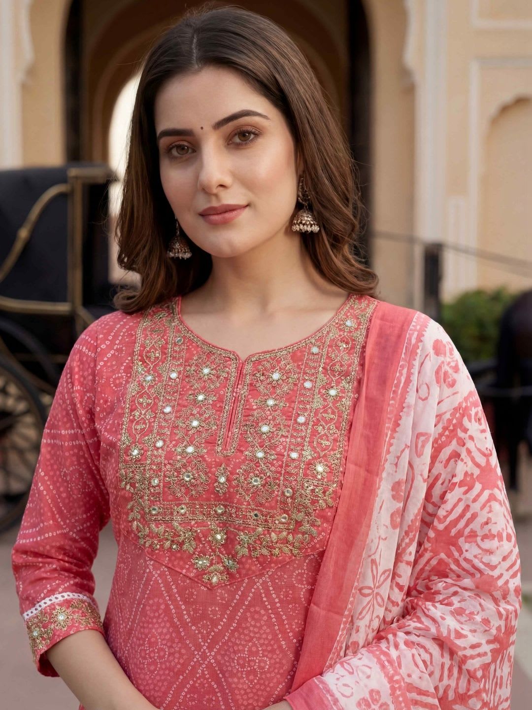 Balyx Women Ethnic Motifs Printed Regular Thread Work Kurta with Trousers & With Dupatta - left view