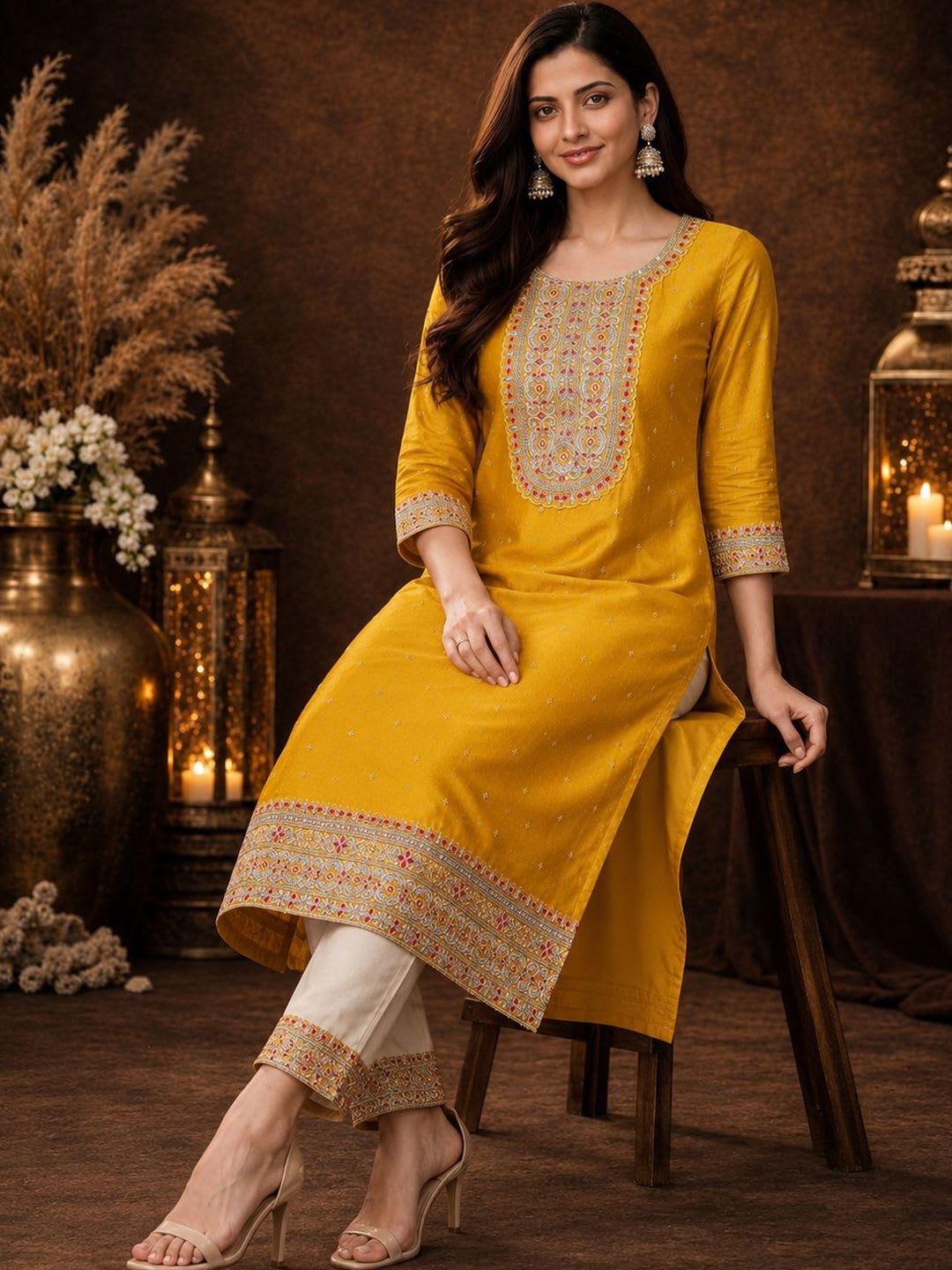 rarethread Women Ethnic Motifs Embroidered Thread Work Kurta - right view