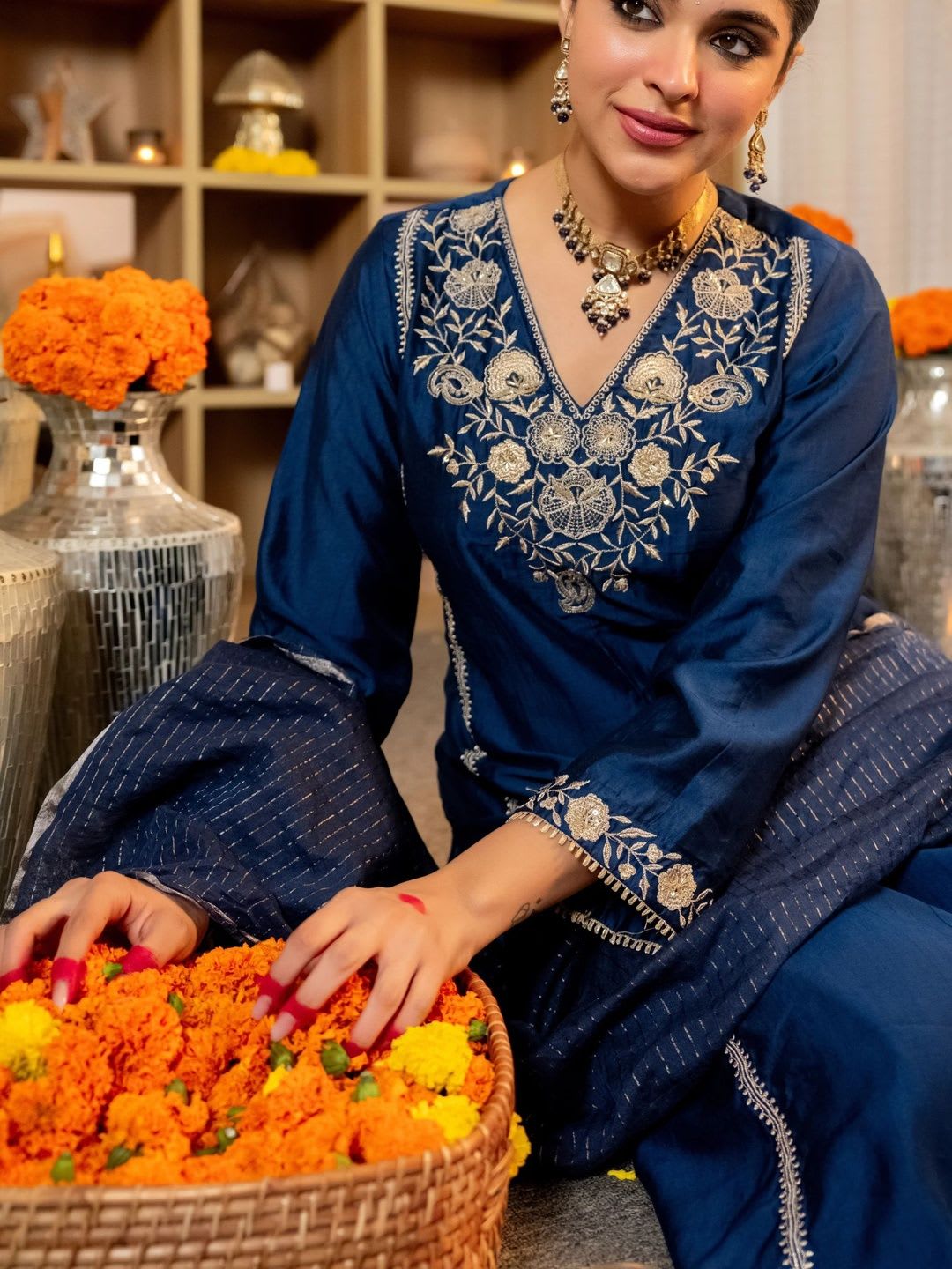 Anouk Rustic Women Ethnic Motifs Embroidered Regular Thread Work Kurta with Trousers & With Dupatta - left view