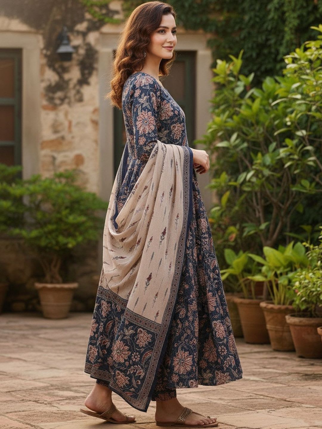 ARADHNA Women Floral Printed Regular Kurta with Trousers & With Dupatta - left view
