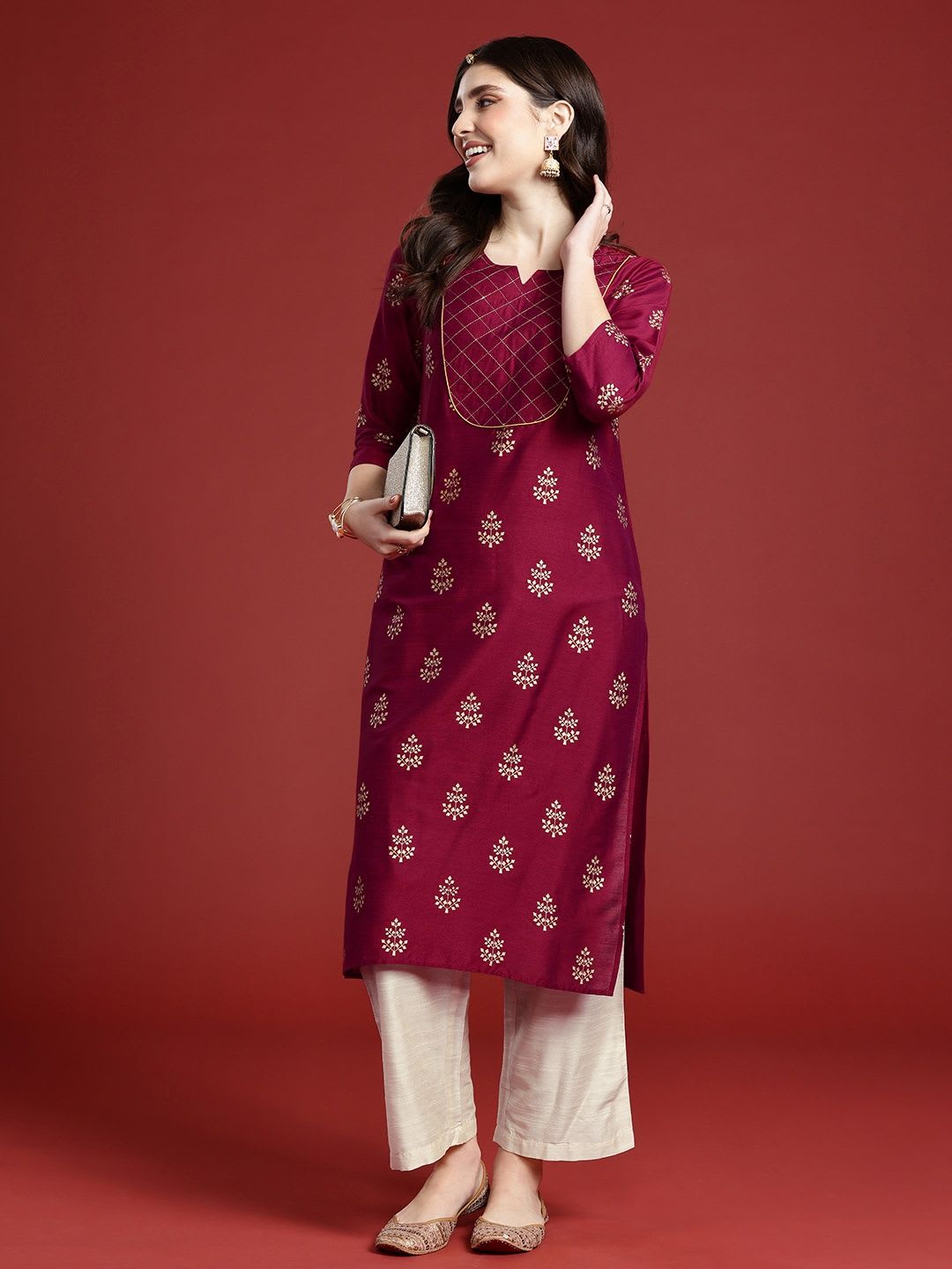 Anouk Women Embroided &  Printed Ethnic motits Regular Kurta with palazzos - default view