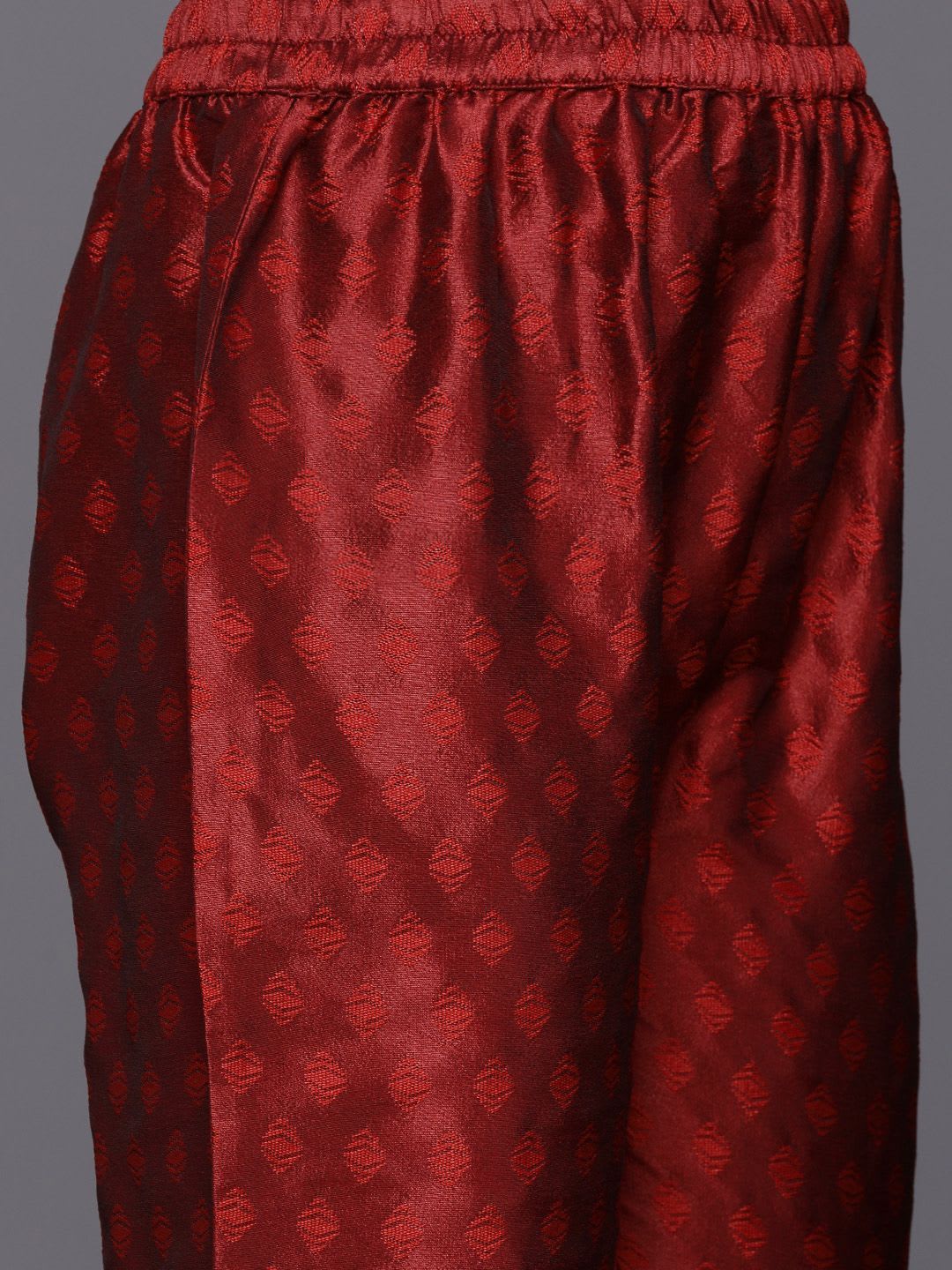 Varanga Maroon Zari Work textured Kurta with Trouser and Printed Dupatta - back view
