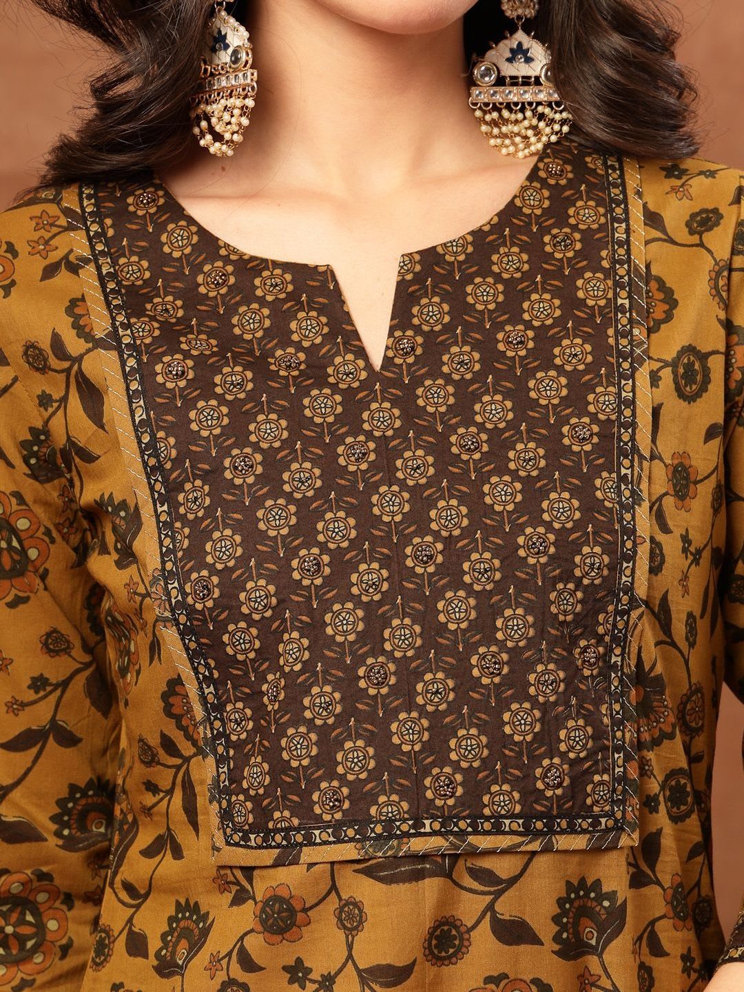 Sangria Printed Pure Cotton Round Neck Kurta & Palazzos With Dupatta - left view