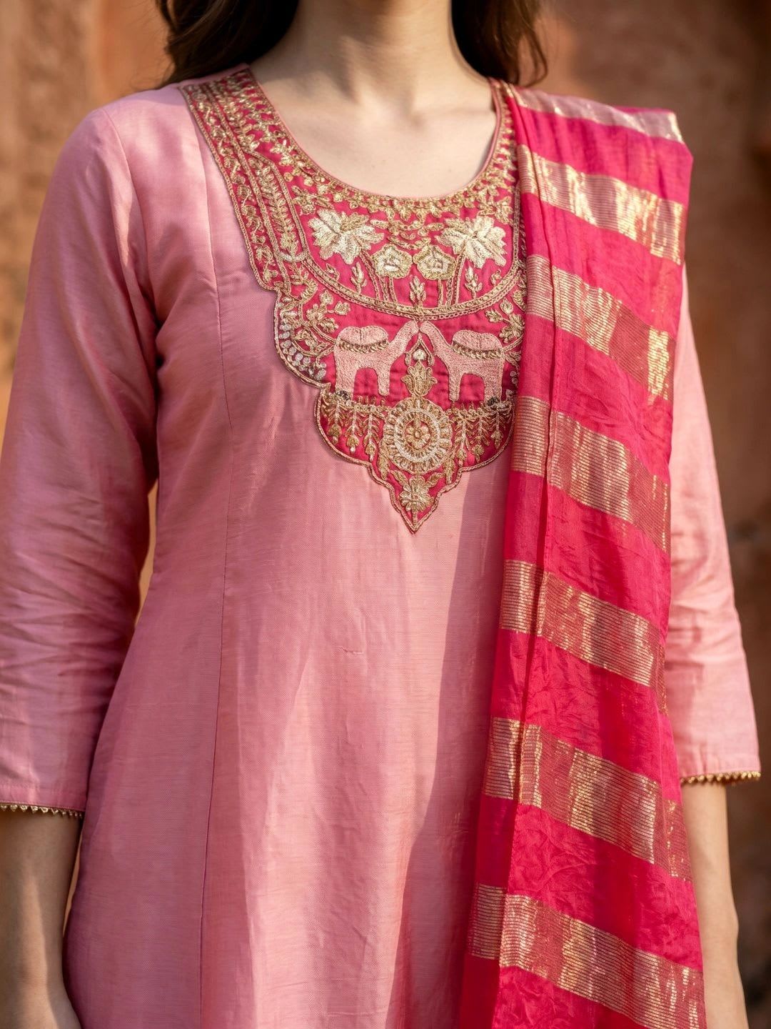 Sangria Women Ethnic Motifs Embroidered Regular Kurta with Trousers & With Dupatta - left view