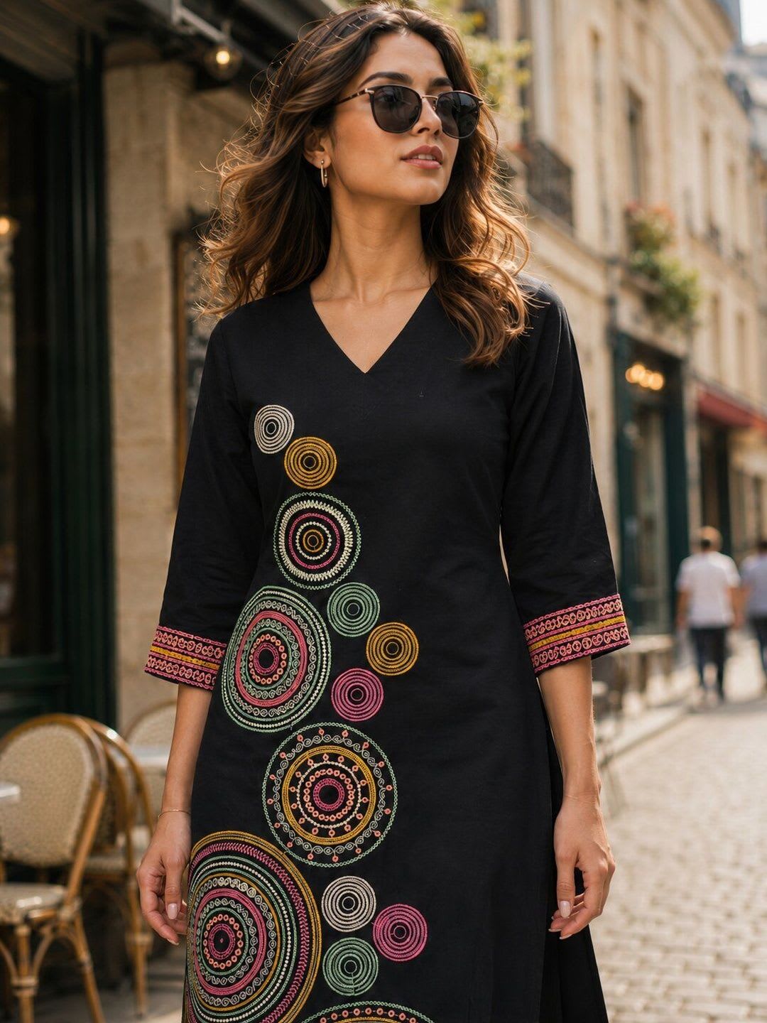 Berrylicious Women Embroidered Thread Work Pure Cotton Kurta with Palazzos - back view