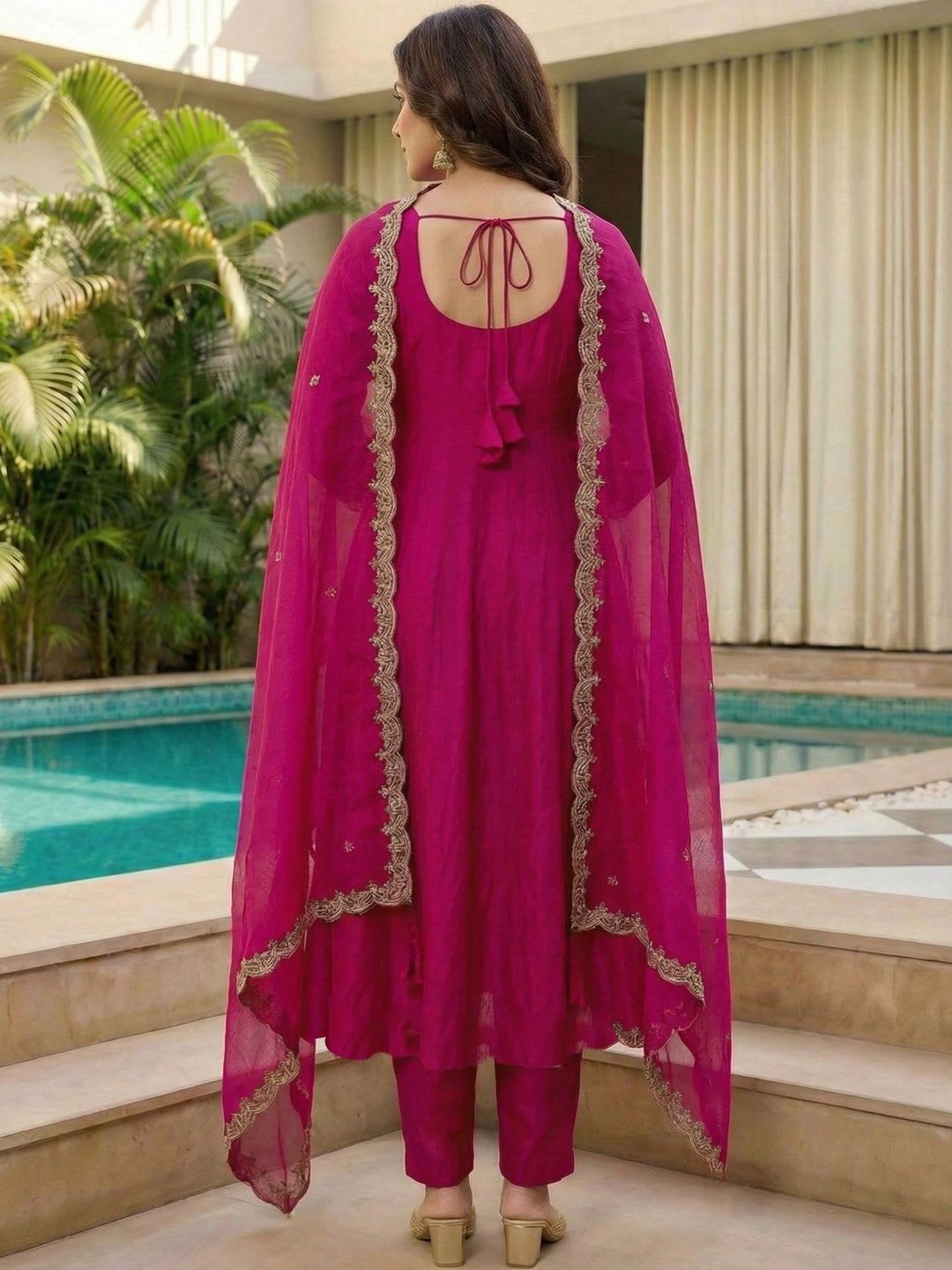 ASPORA Women Ethnic Motifs Embroidered Empire Thread Work Kurta with Trousers & With Dupatta - left view