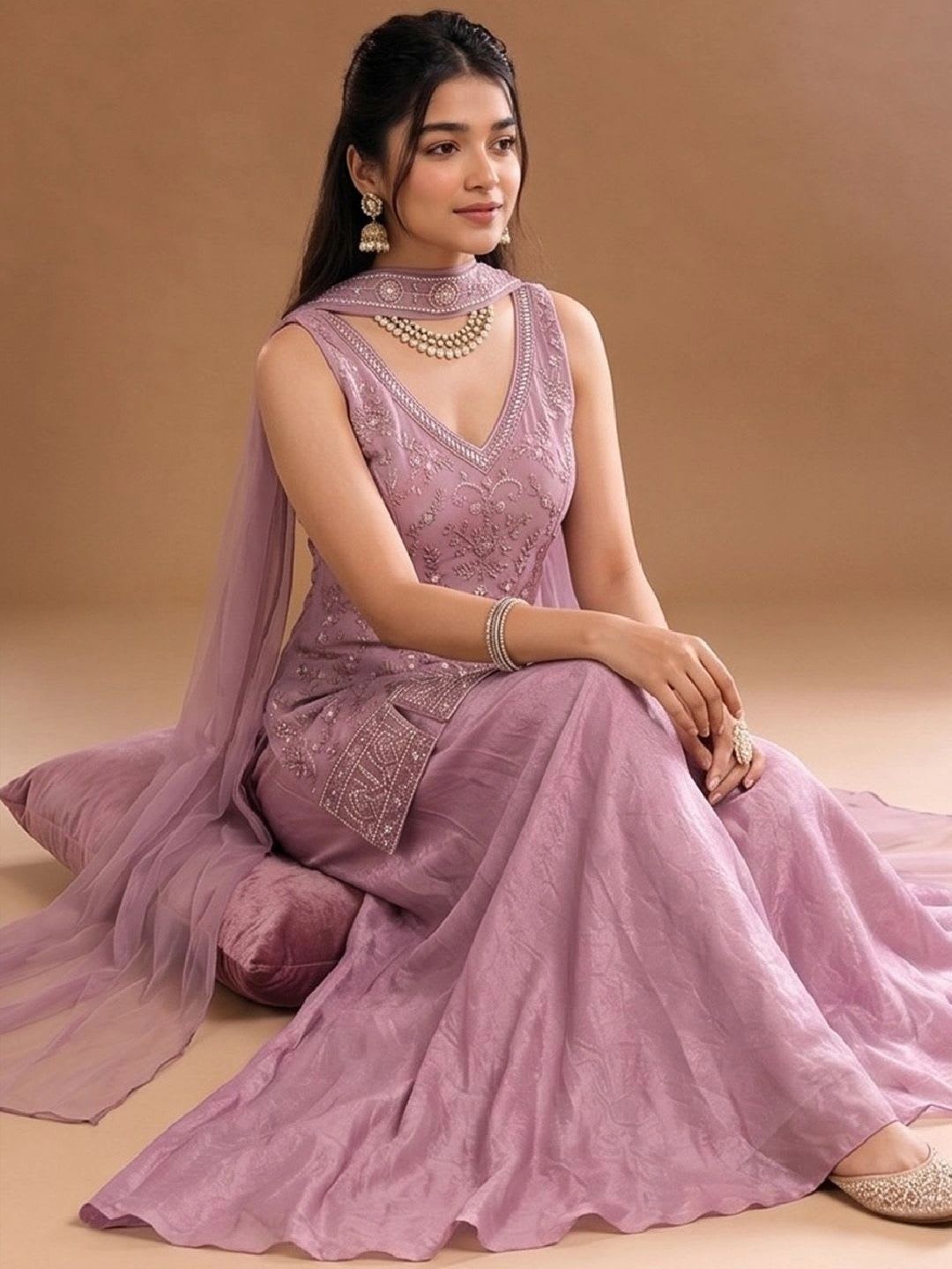 Varanga Women Ethnic Motifs Embroidered Panelled Kurta with Sharara & With Dupatta - left view