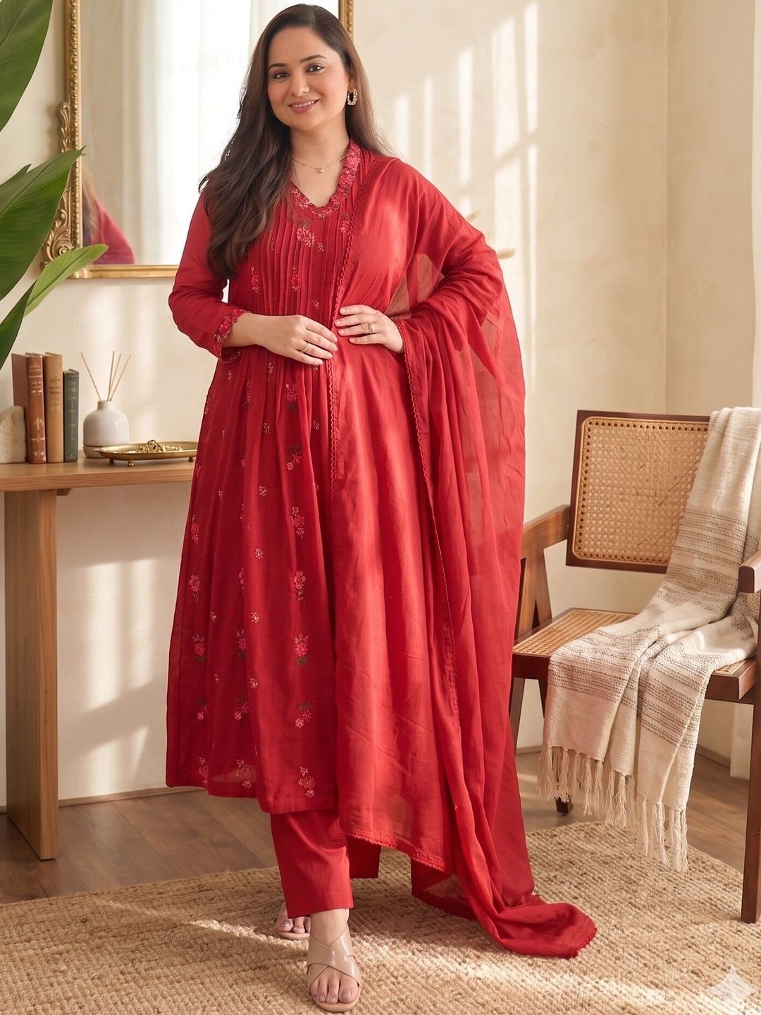 Anouk Rustic Women Floral Embroidered Regular Thread Work Kurta with Trousers & With Dupatta - left view